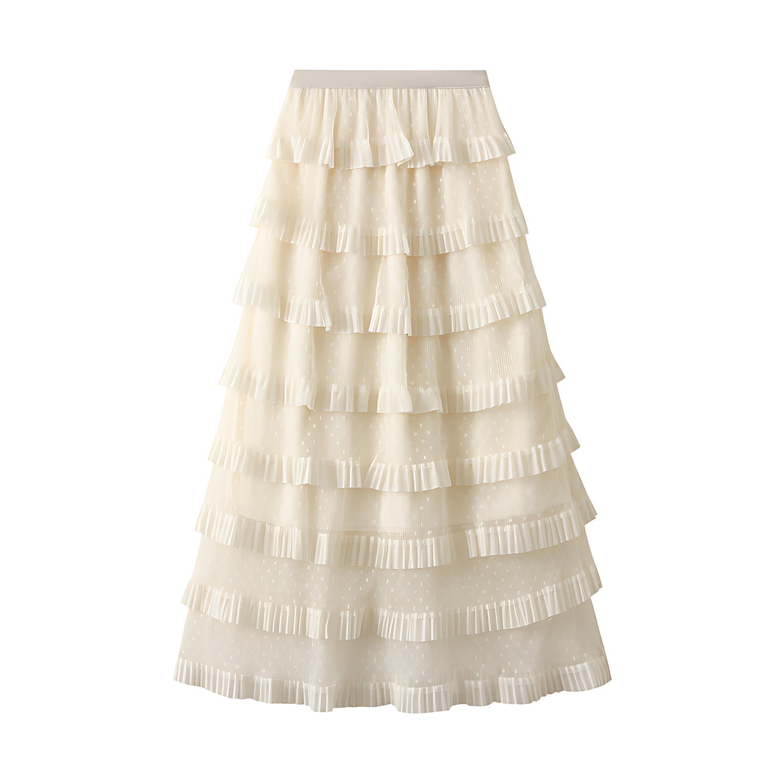 Vintage Charm Polka Dot Tiered Mesh Skirt - D808_APRICOT