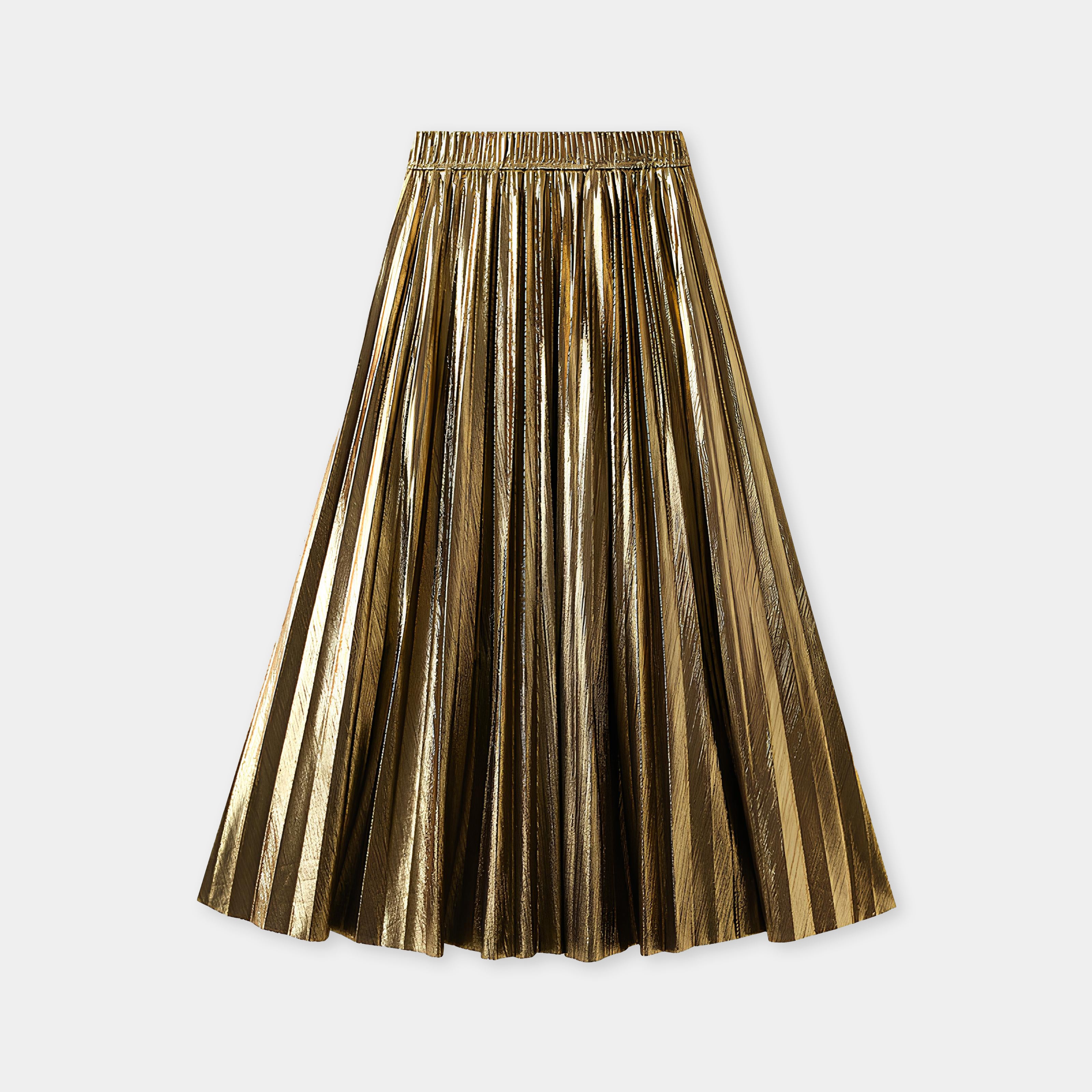 Metallic Color Accordion Pleats Party Wear Skirt - 0317_GOLDEN