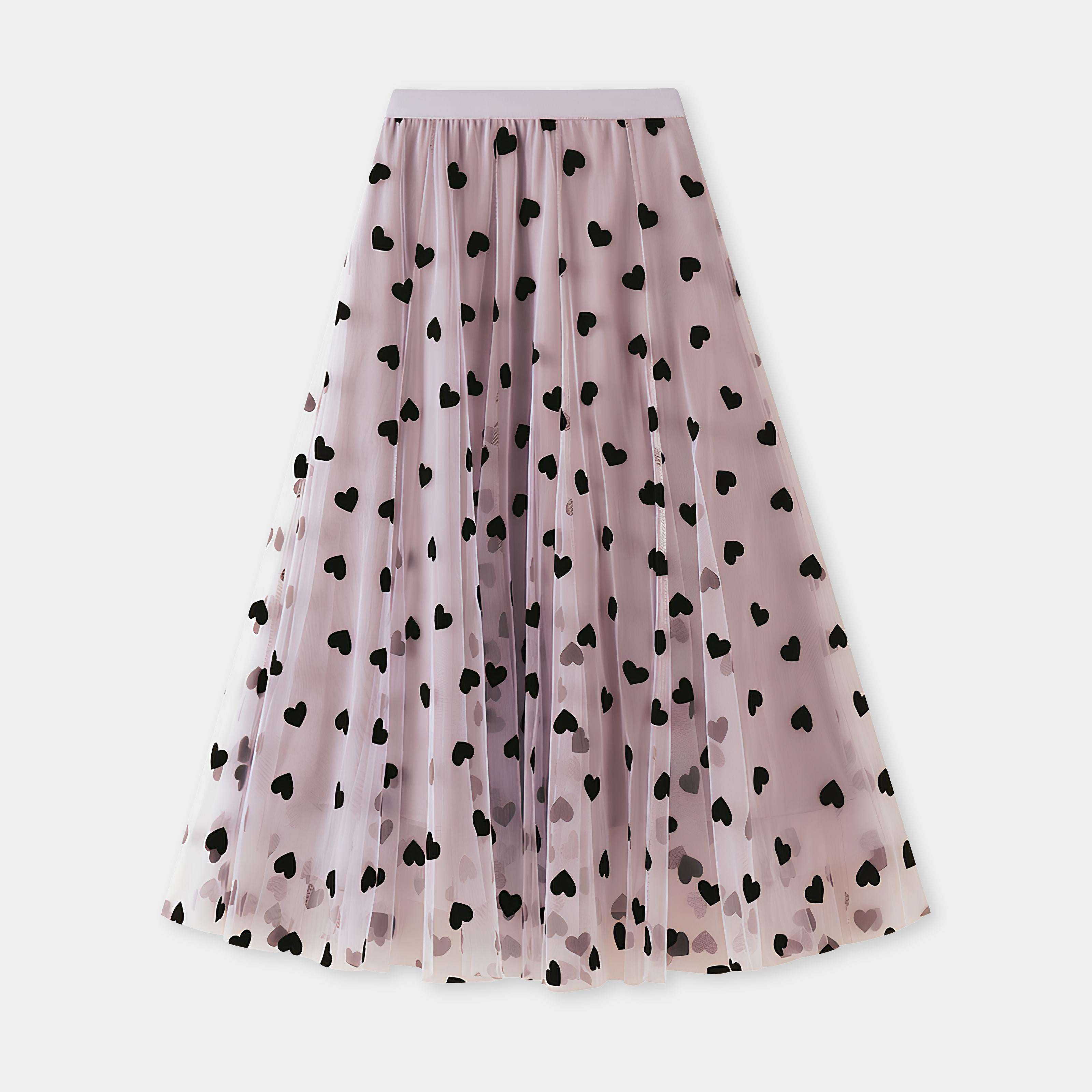 Multilayer Mesh Heart Skirt With Satin Lining - 1200_PINK