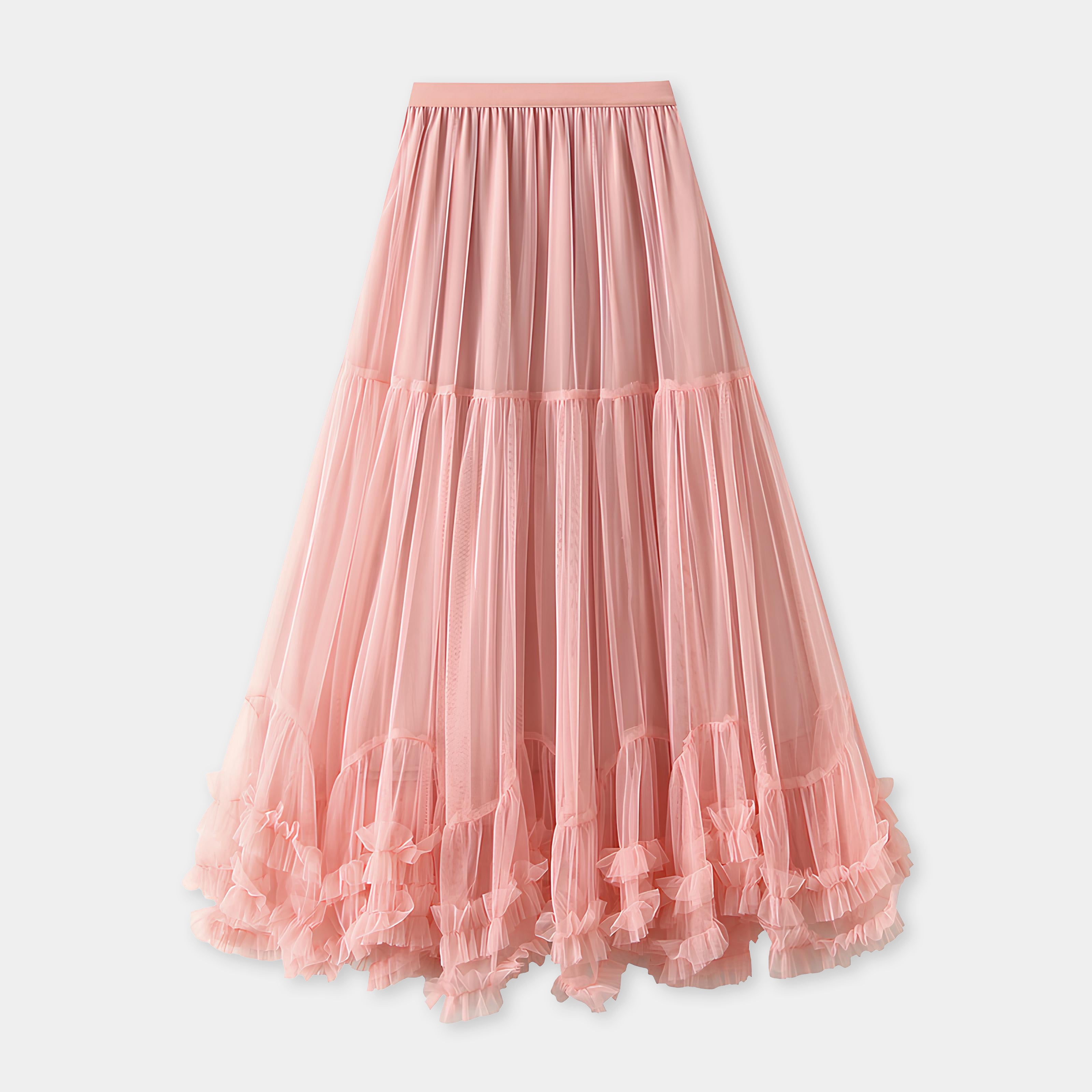 Extra large Hem Multilayer A-Line Mesh Skirt - 8023_PINK
