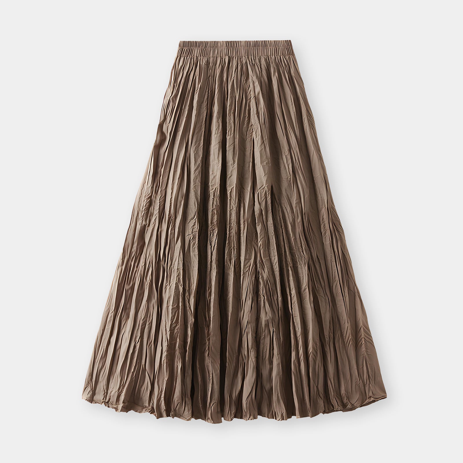 Crushed Self Design Pleated A-Line Skirt	- 0323_KHAKI