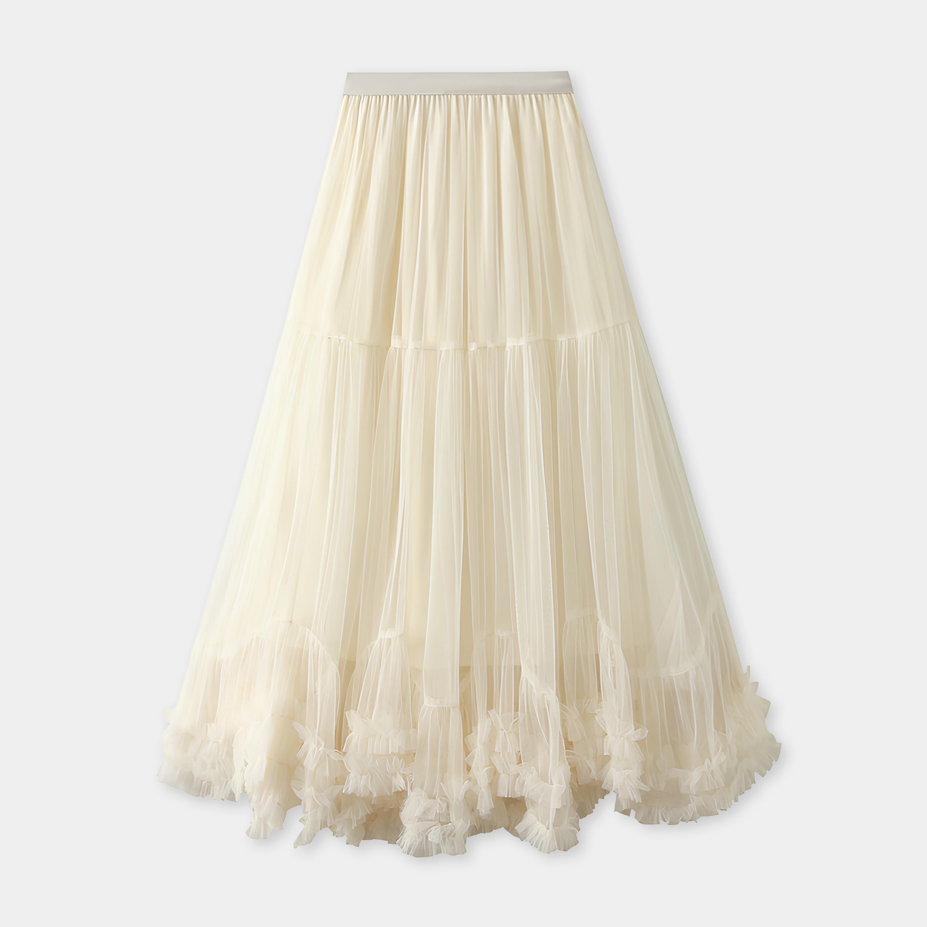 Extra large Hem Multilayer A-Line Mesh Skirt - 8023_APRICOT