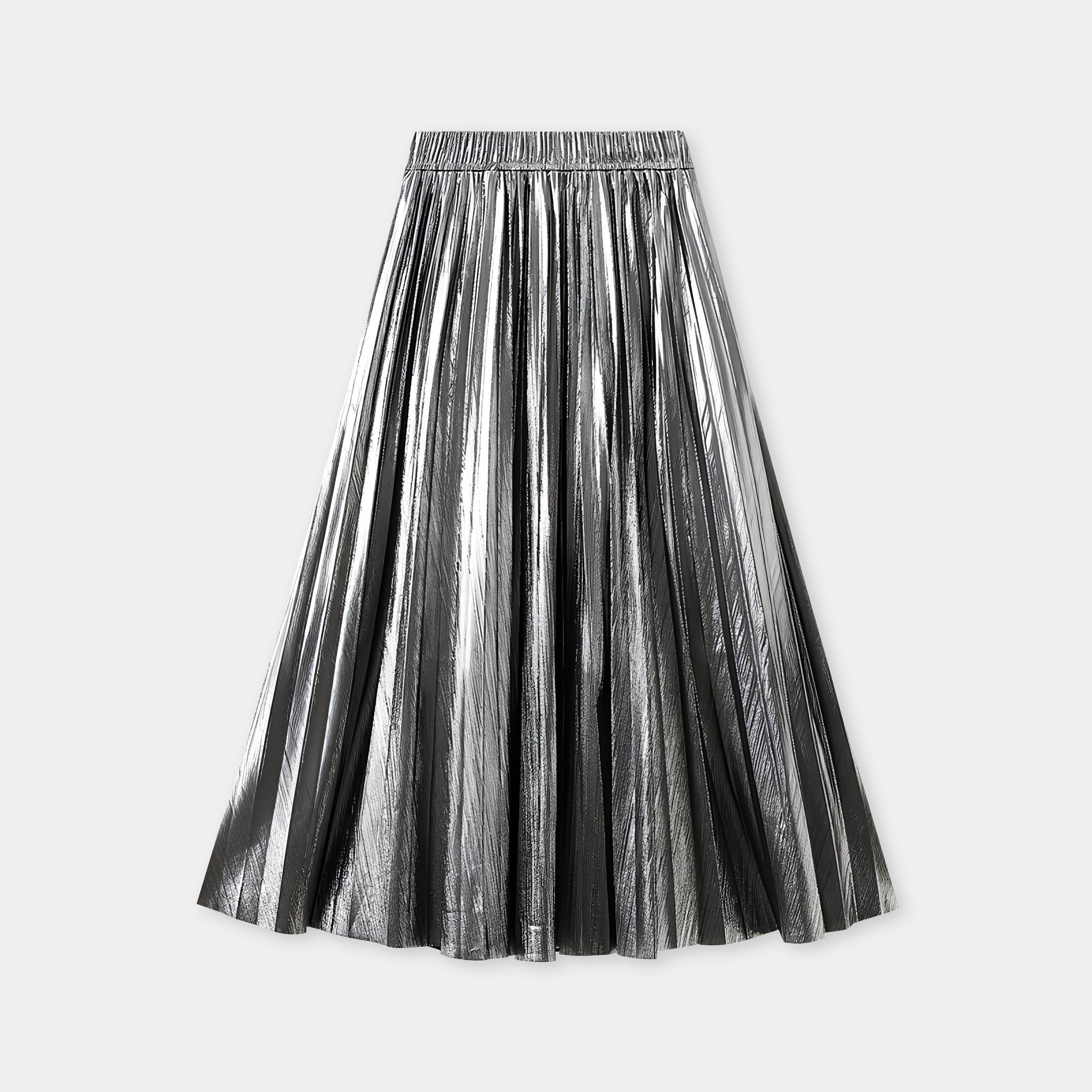 Metallic Color Accordion Pleats Party Wear Skirt - 0317_SILVER