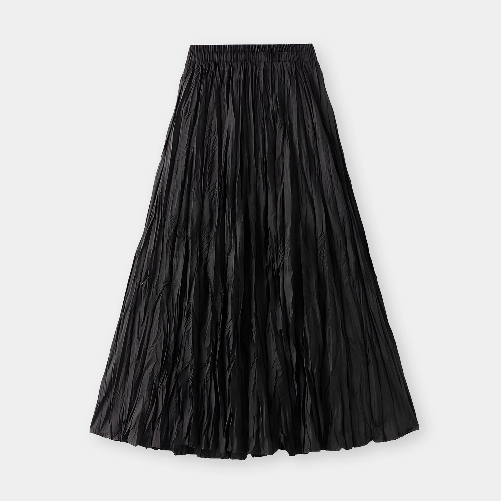 Crushed Self Design Pleated A-Line Skirt	- 0323_BLACK