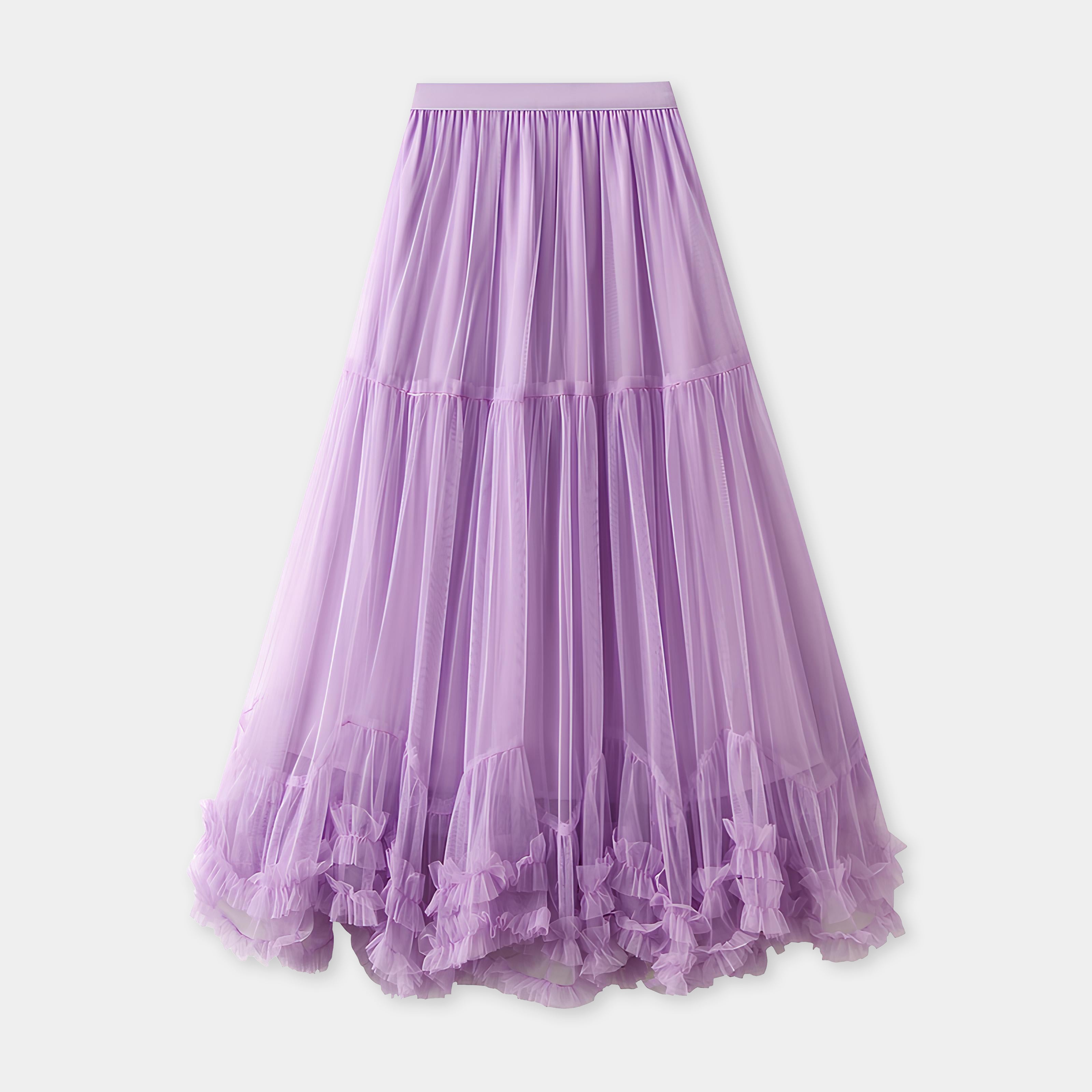 Extra large Hem Multilayer A-Line Mesh Skirt - 8023_PURPLE
