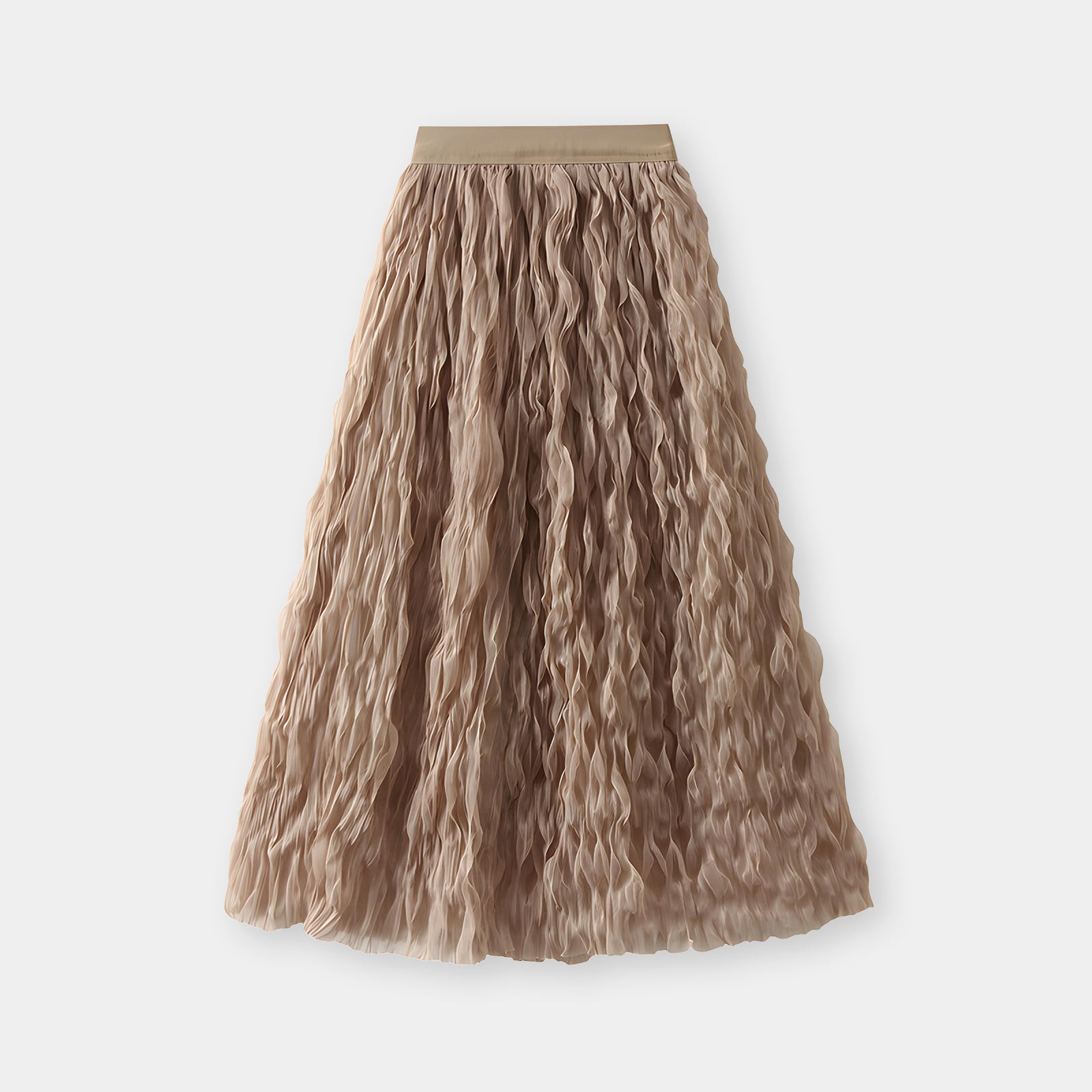 Multilayer Ripple Self Design A-Line Skirt	- J895_KHAKI