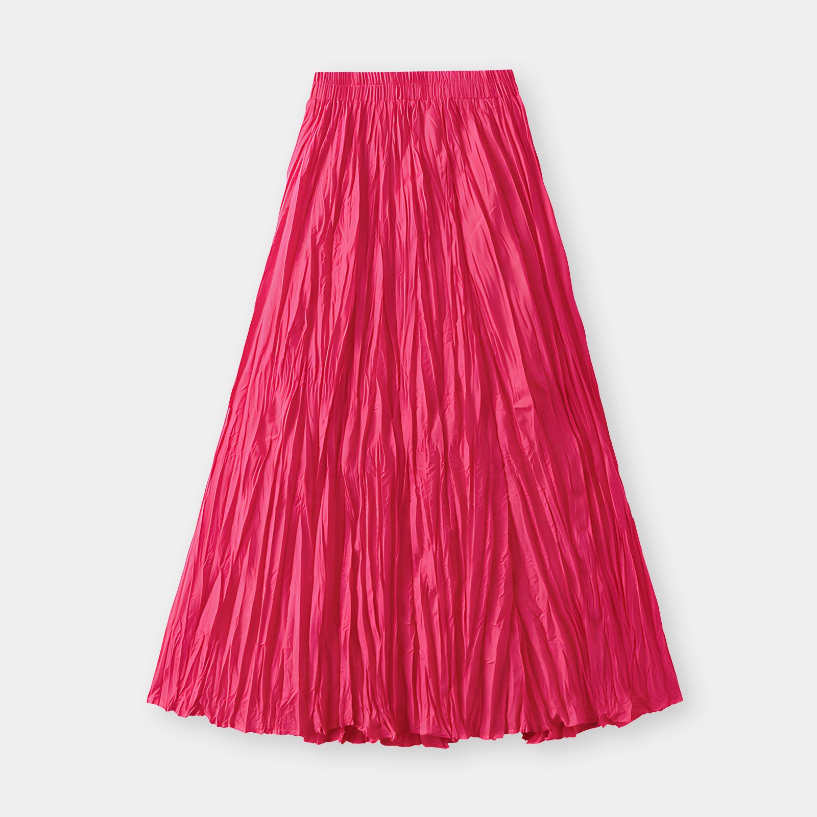Crushed Self Design Pleated A-Line Skirt	- 0323_ROSE RED