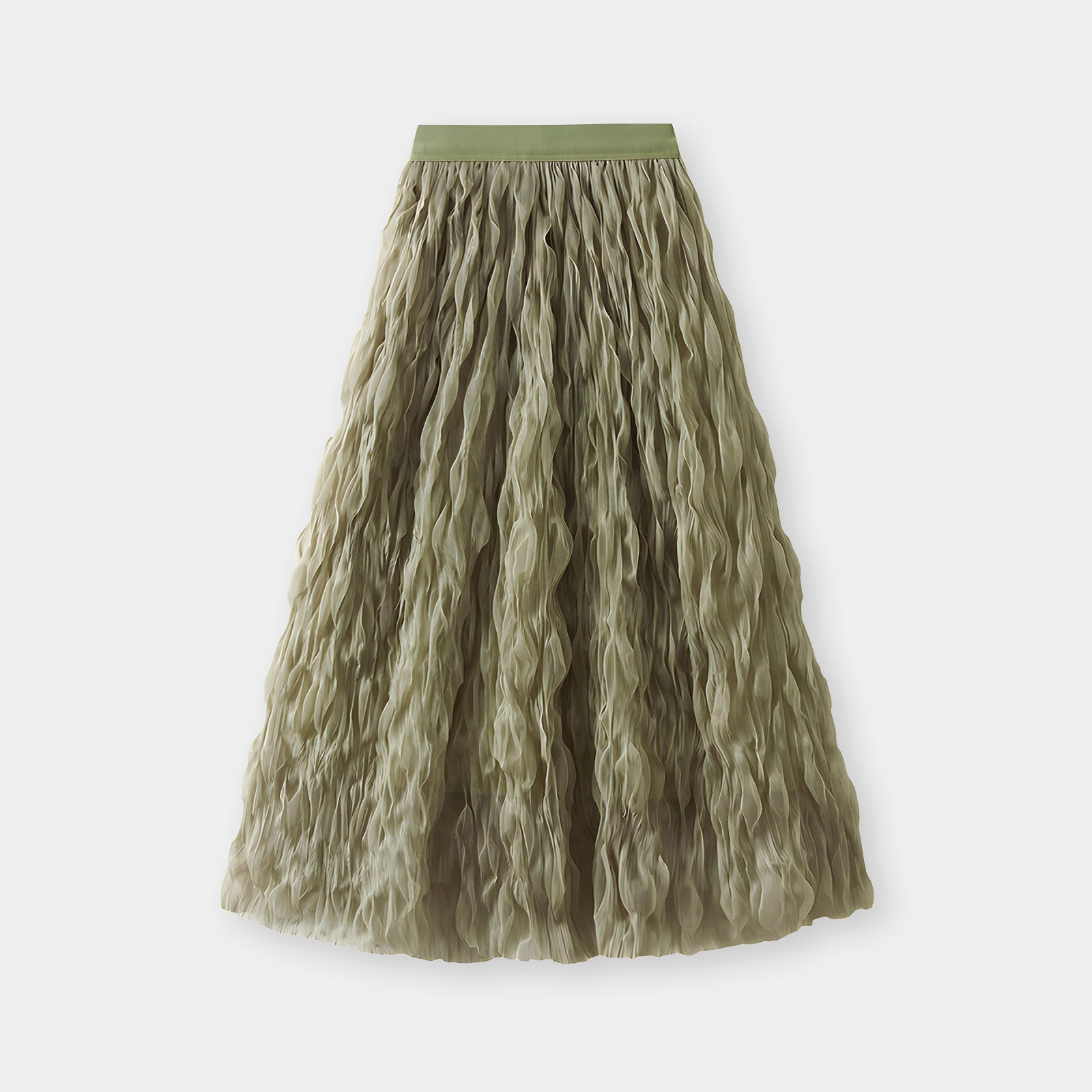 Multilayer Ripple Self Design A-Line Skirt	- J895_HENNA GREEN