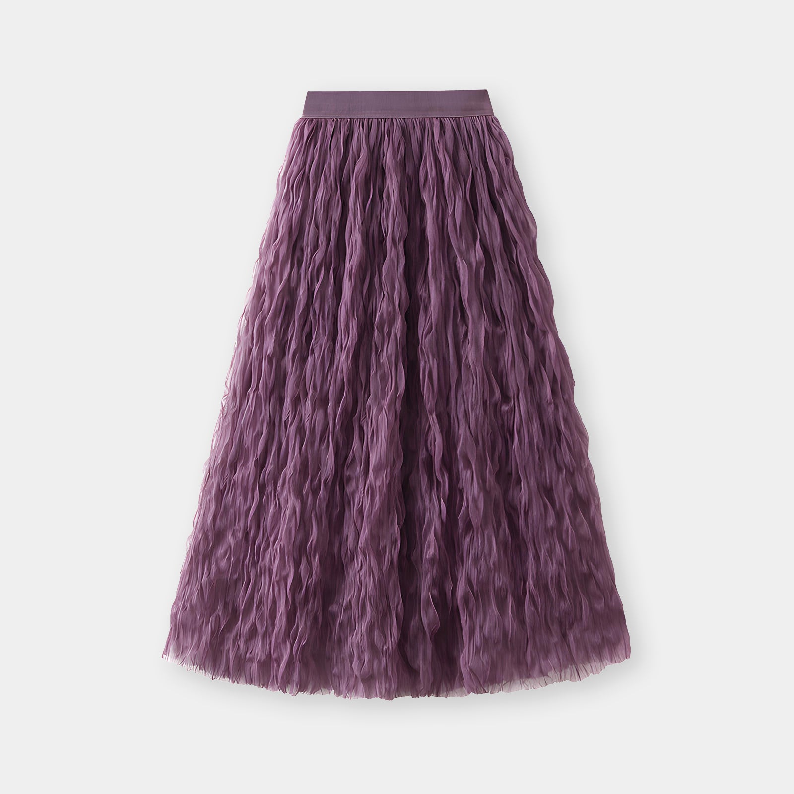 Multilayer Ripple Self Design A-Line Skirt	- J895_PURPLE