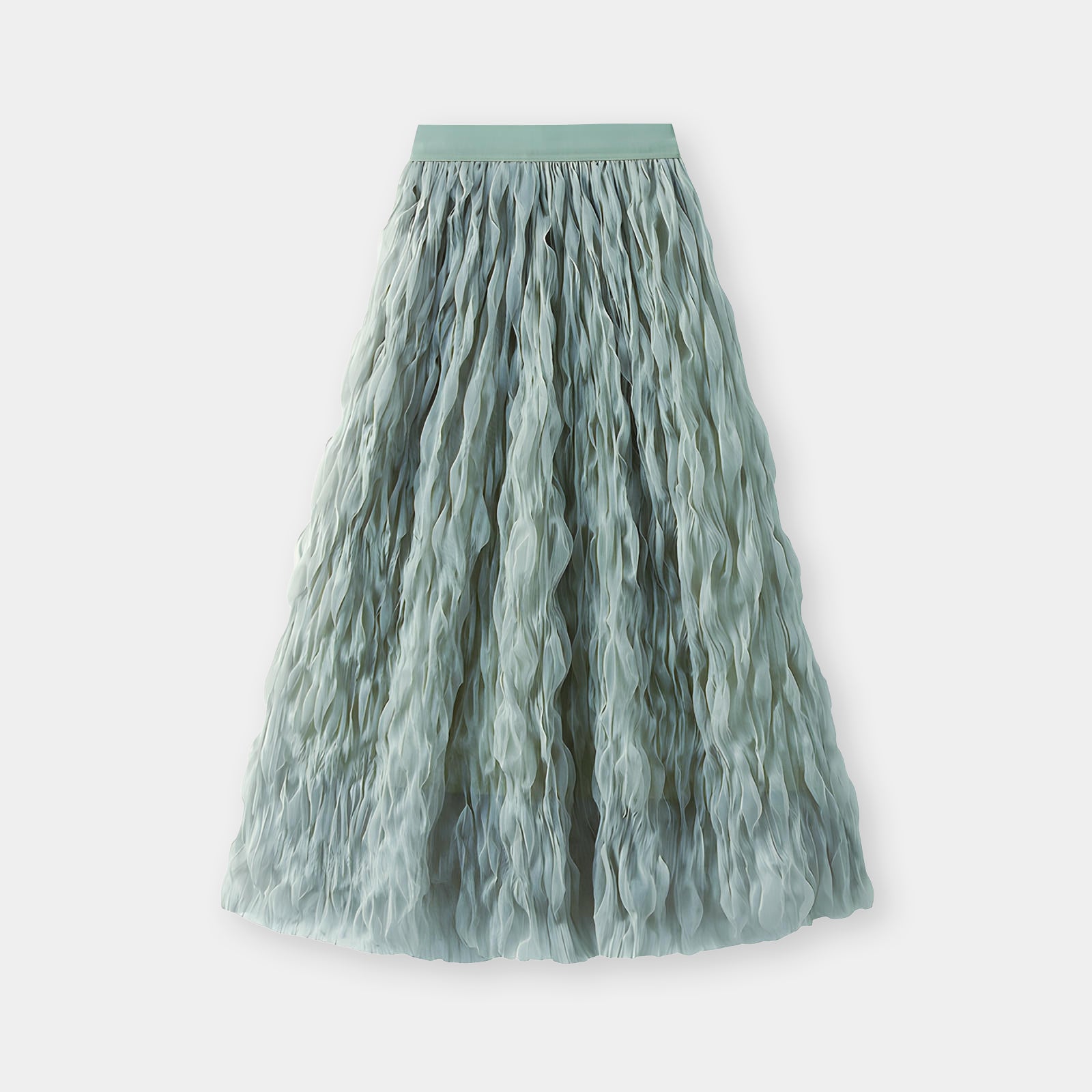 Multilayer Ripple Self Design A-Line Skirt	- J895_SEA GREEN