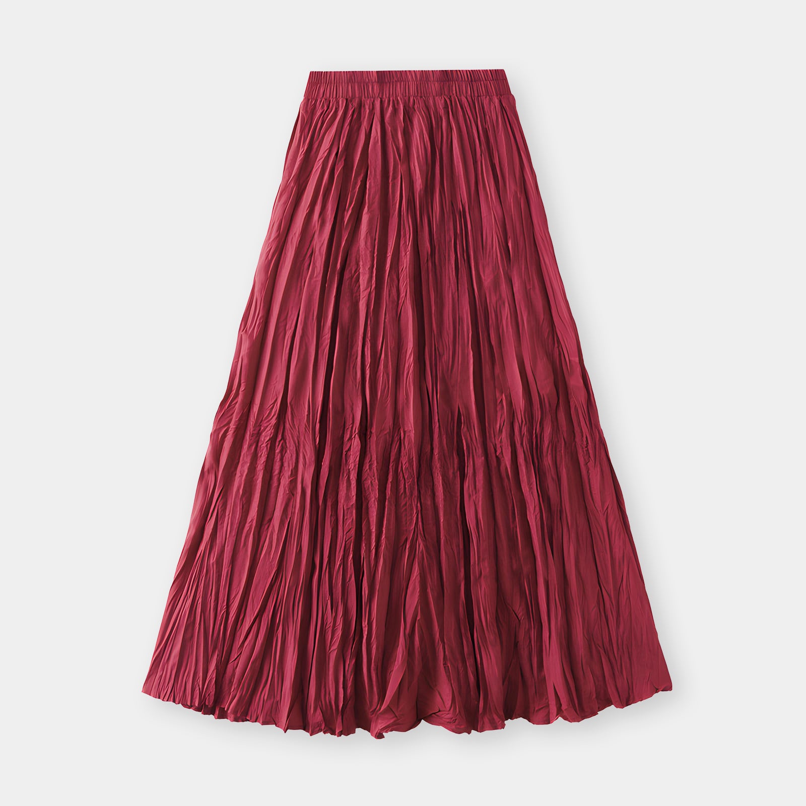 Crushed Self Design Pleated A-Line Skirt	- 0323_RED