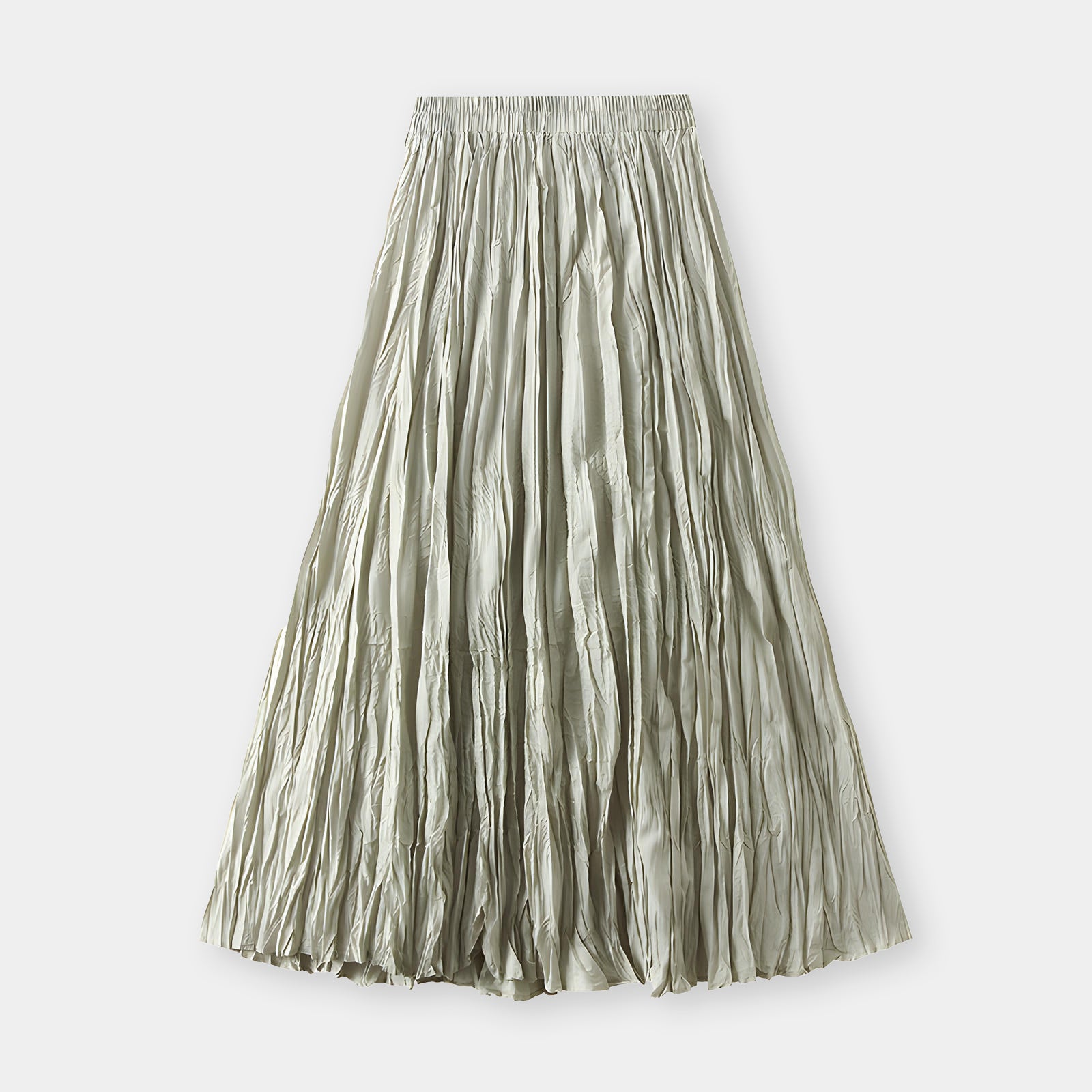 Crushed Self Design Pleated A-Line Skirt	- 0323_SAGE GREEN