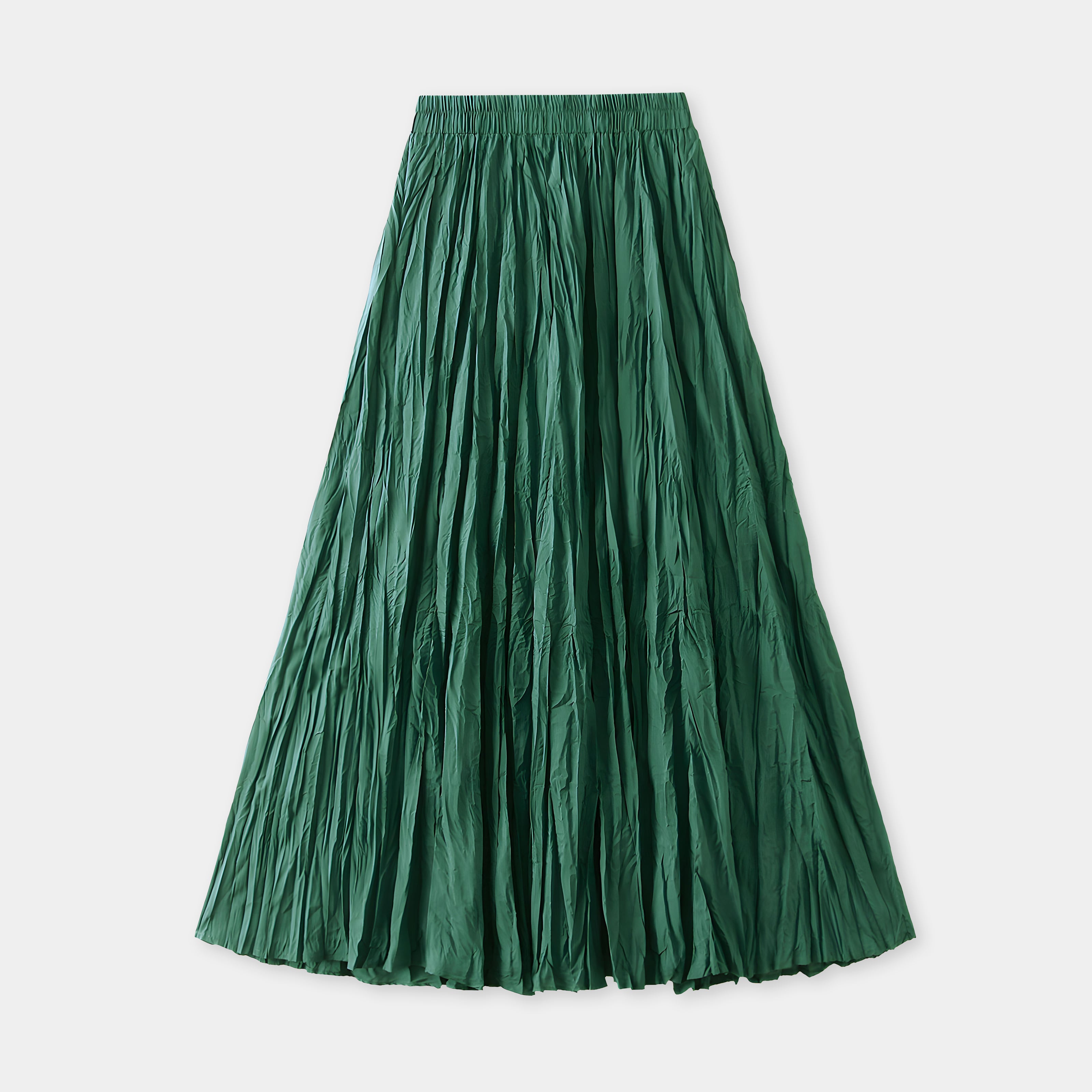 Crushed Self Design Pleated A-Line Skirt	- 0323_DARK GREEN