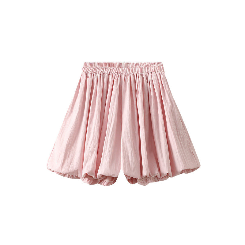 Pink Balloon Hem Shorts With Pocket