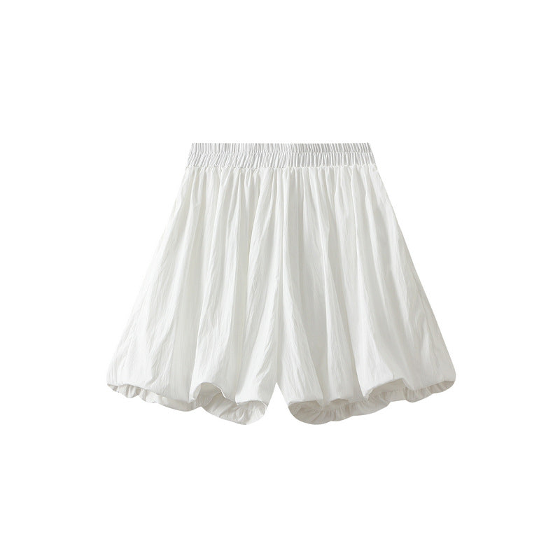 White Balloon Hem Shorts With Pocket