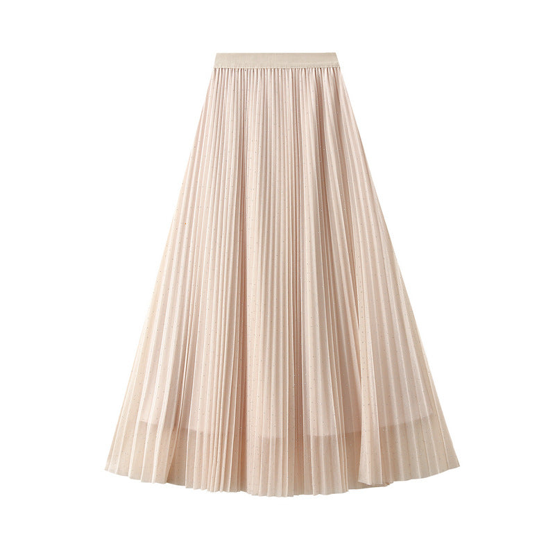 Elegant Pleated Maxi Skirt – Champagne Beige