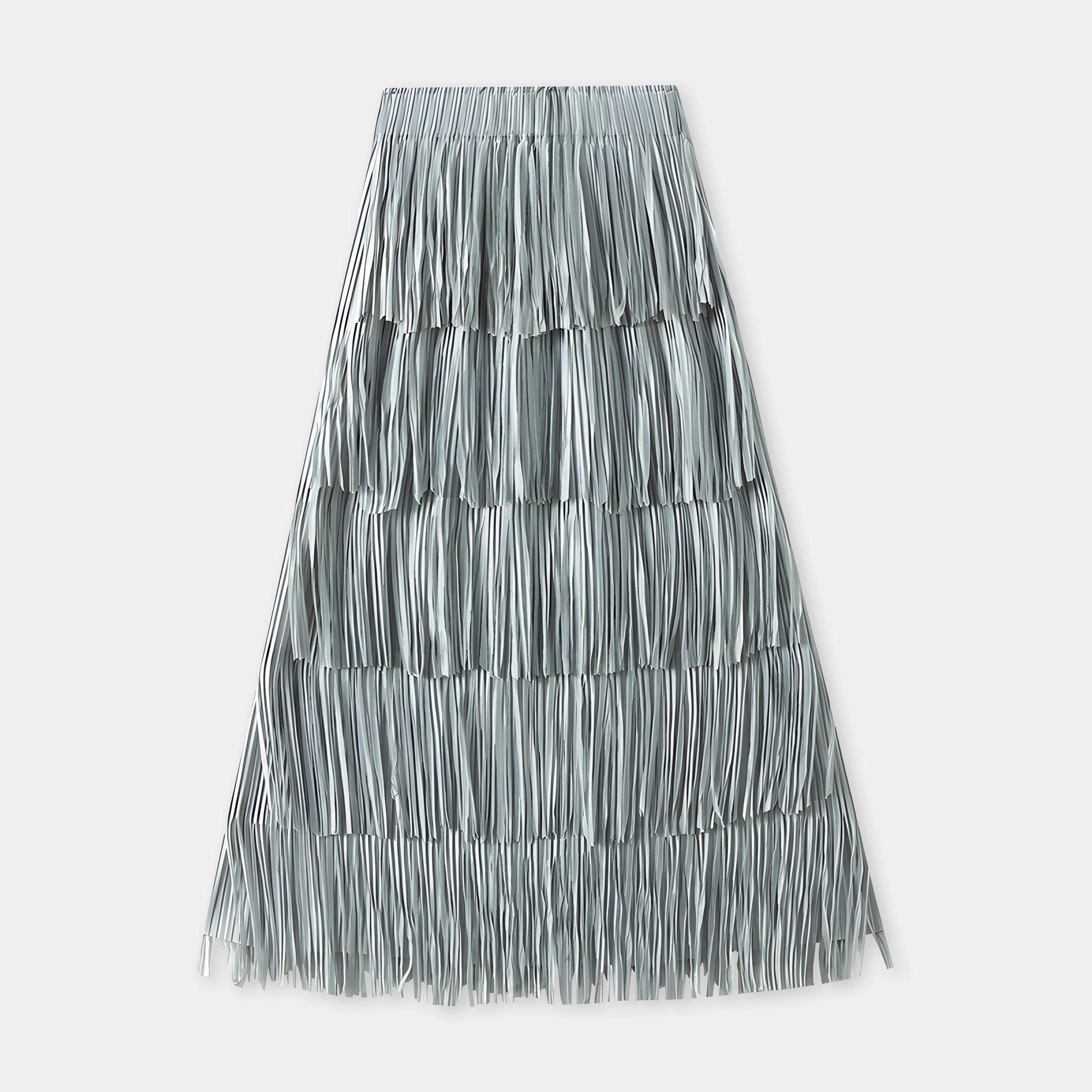 Multilayer Tassel Designer Skirt - 0666_GREYISH GREEN