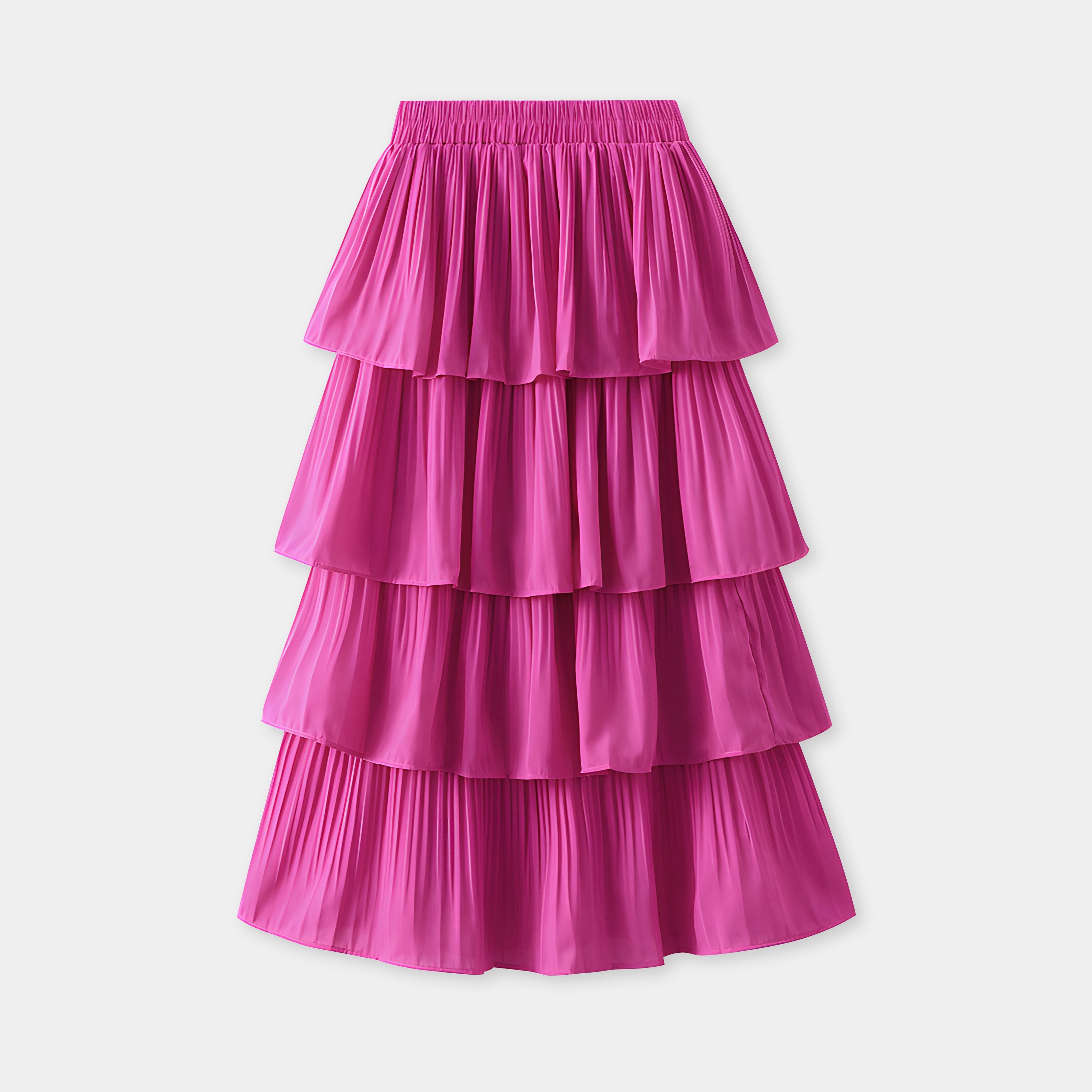 Mushroom Edge Pleated Skirt With Satin Lining - 1020_ROSE RED