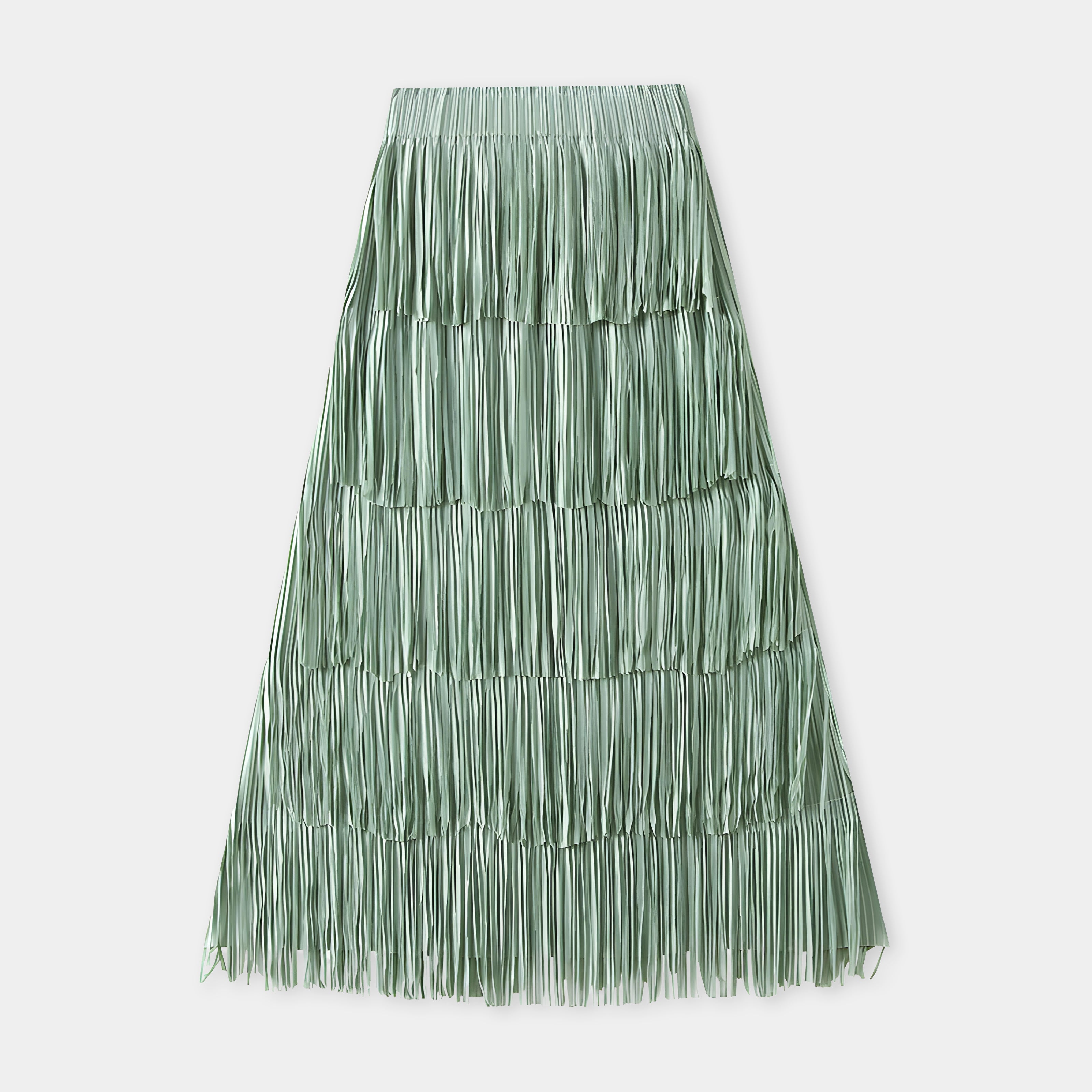 Multilayer Tassel Designer Skirt - 0666_LIGHT GREEN