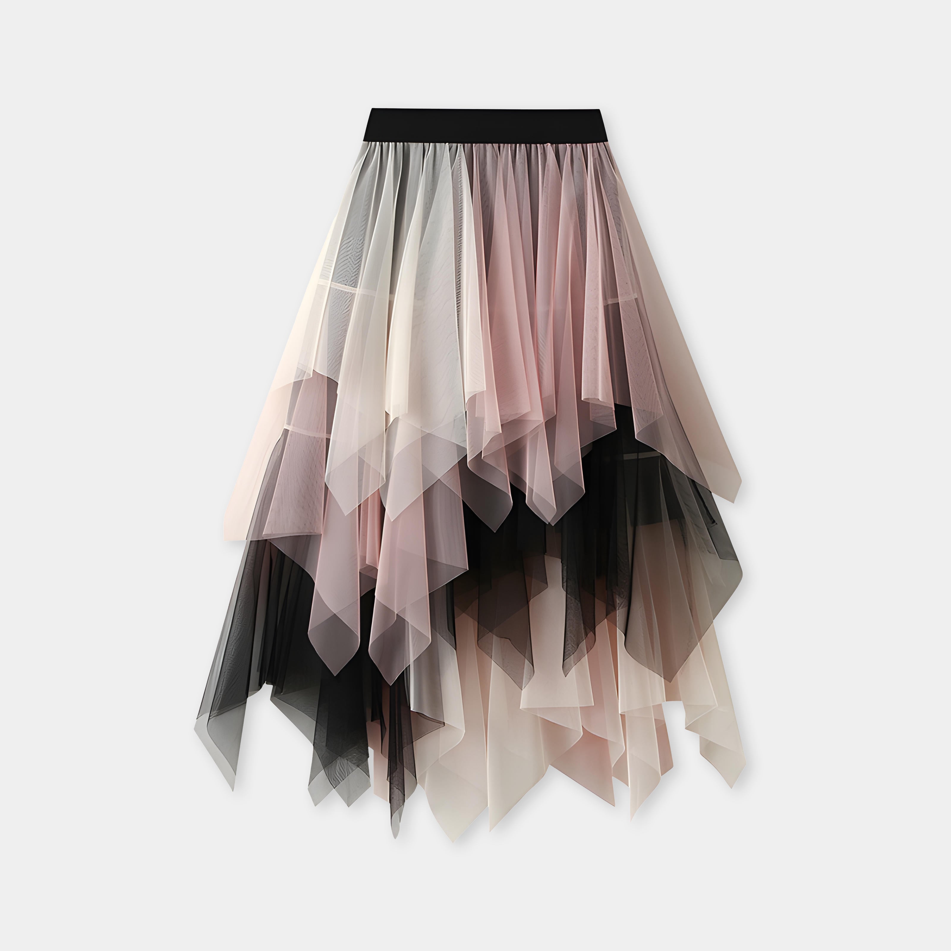 Multilayer Irregular Three Color Mesh Skirt - 8063_PINK AND WHITE