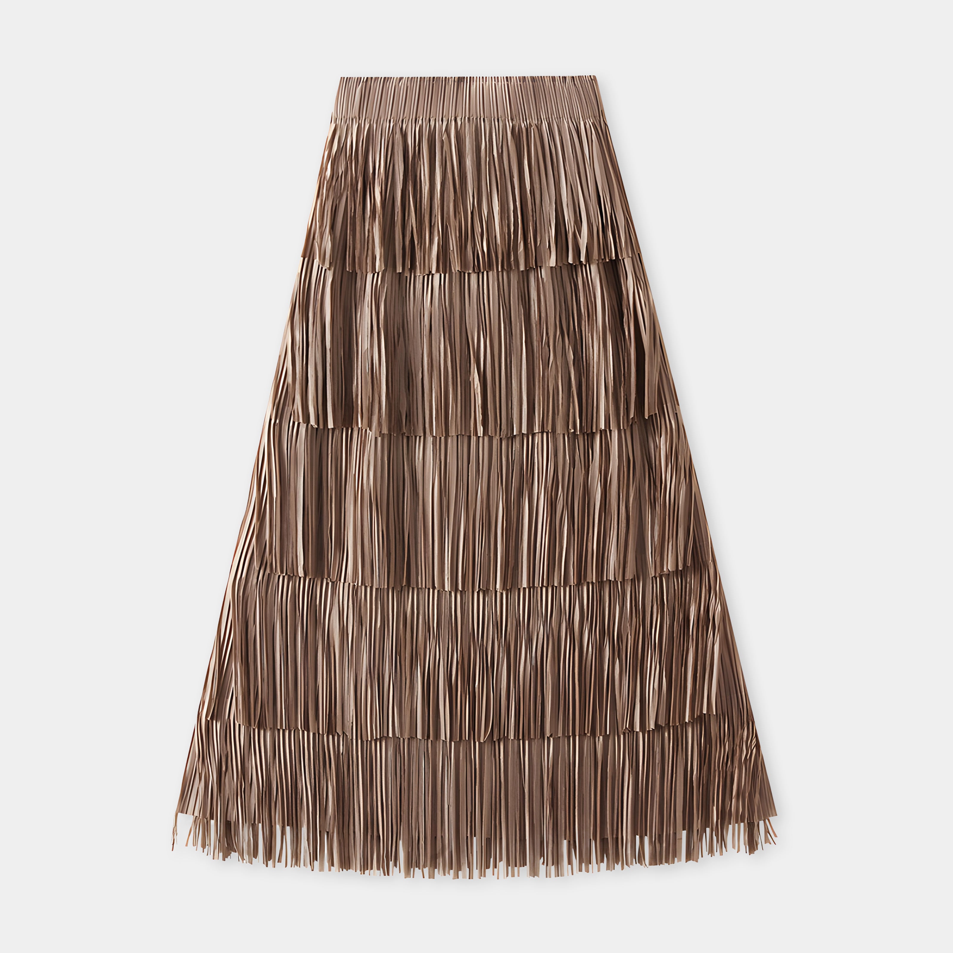 Multilayer Tassel Designer Skirt - 0666_KHAKI