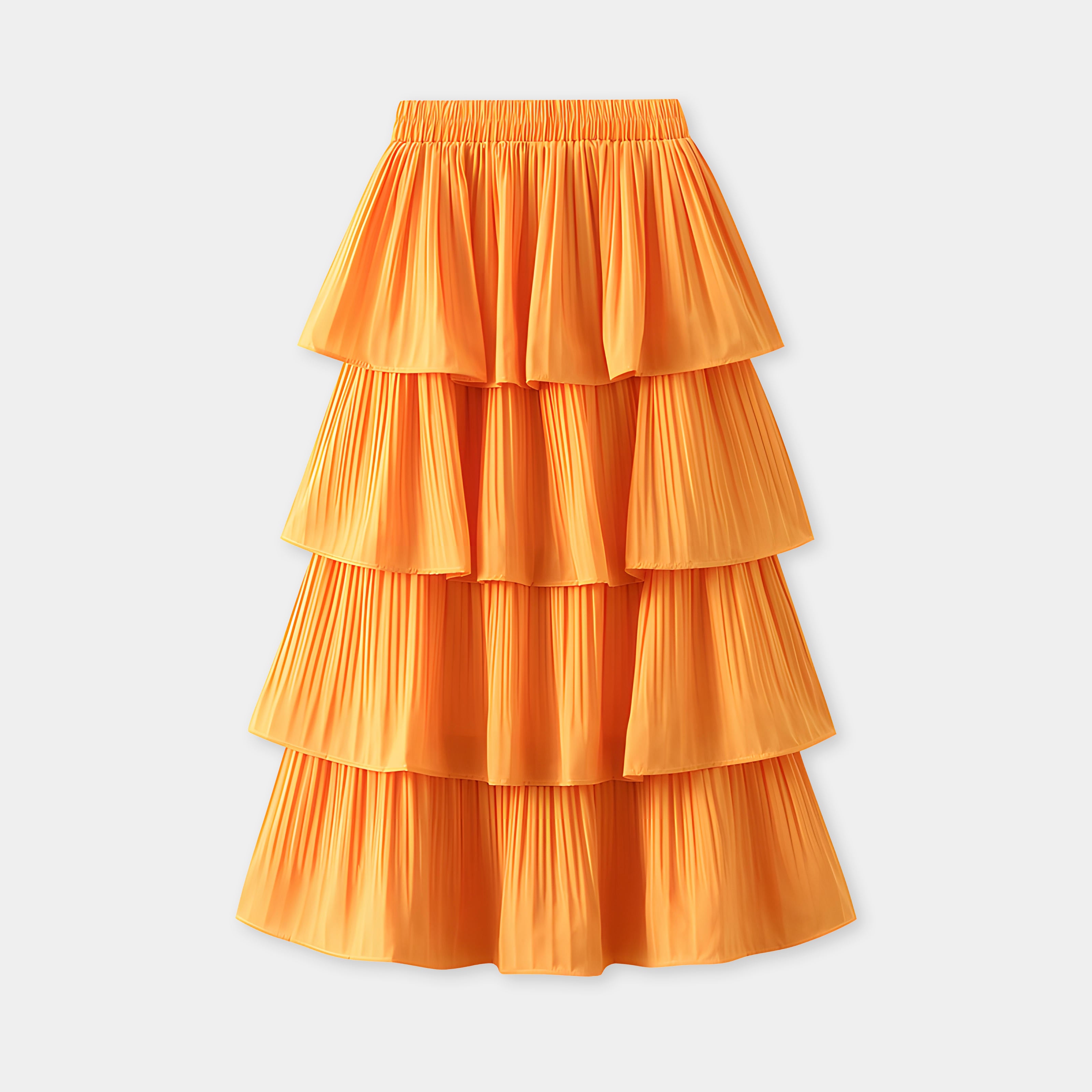 Mushroom Edge Pleated Skirt With Satin Lining - 1020_ORANGE