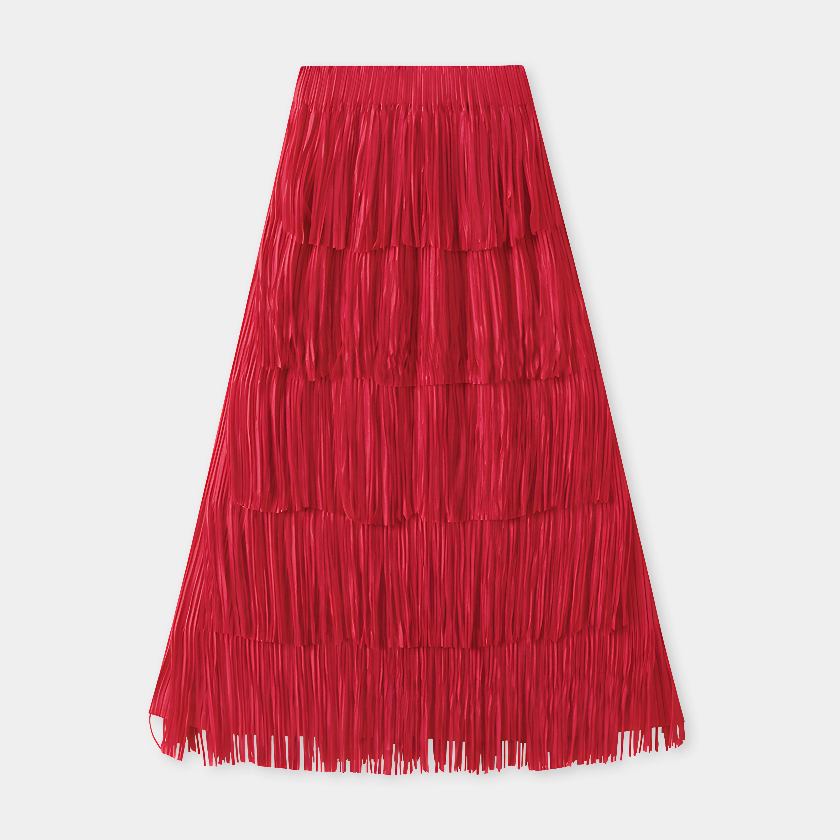 Multilayer Tassel Designer Skirt - 0666_RED
