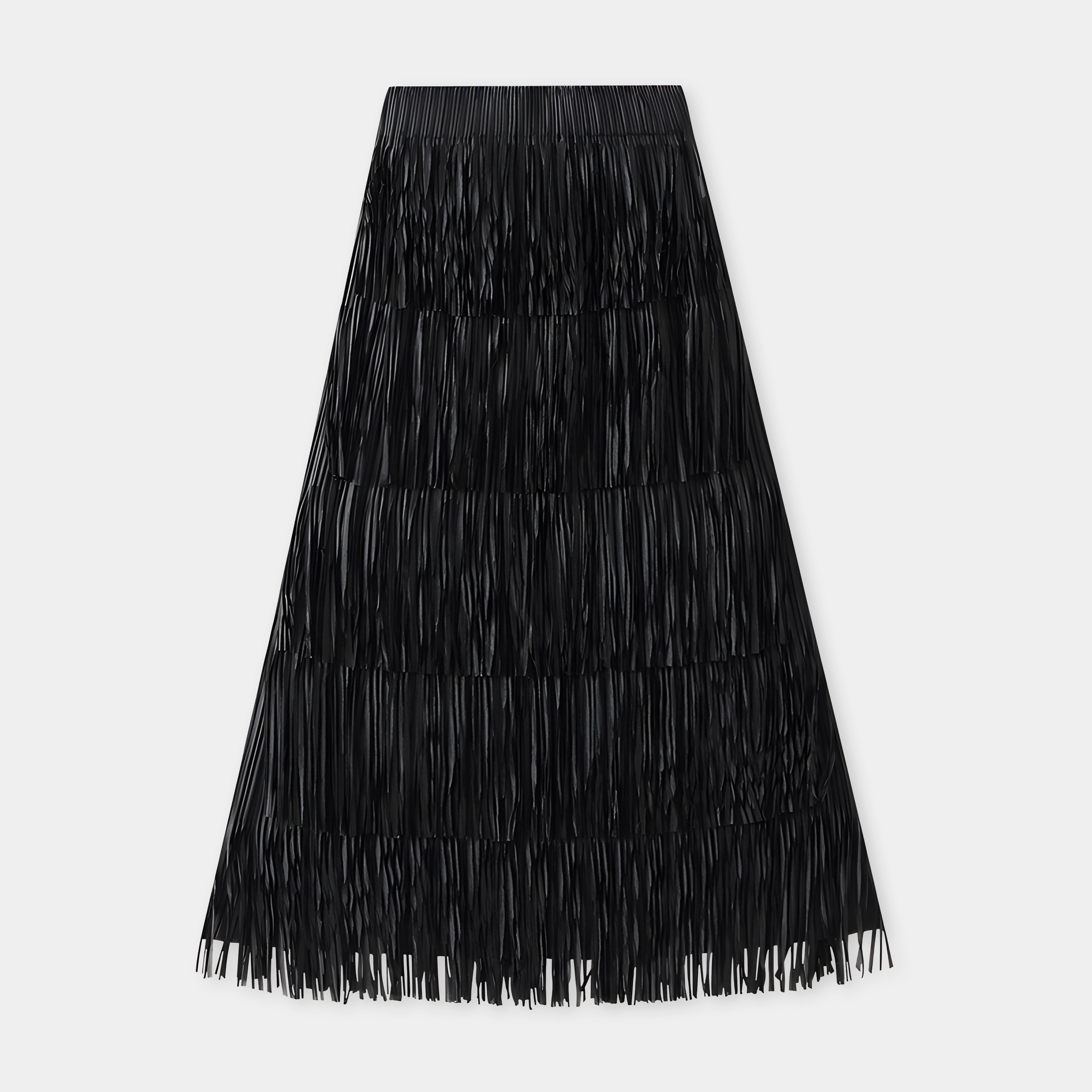 Multilayer Tassel Designer Skirt - 0666_BLACK