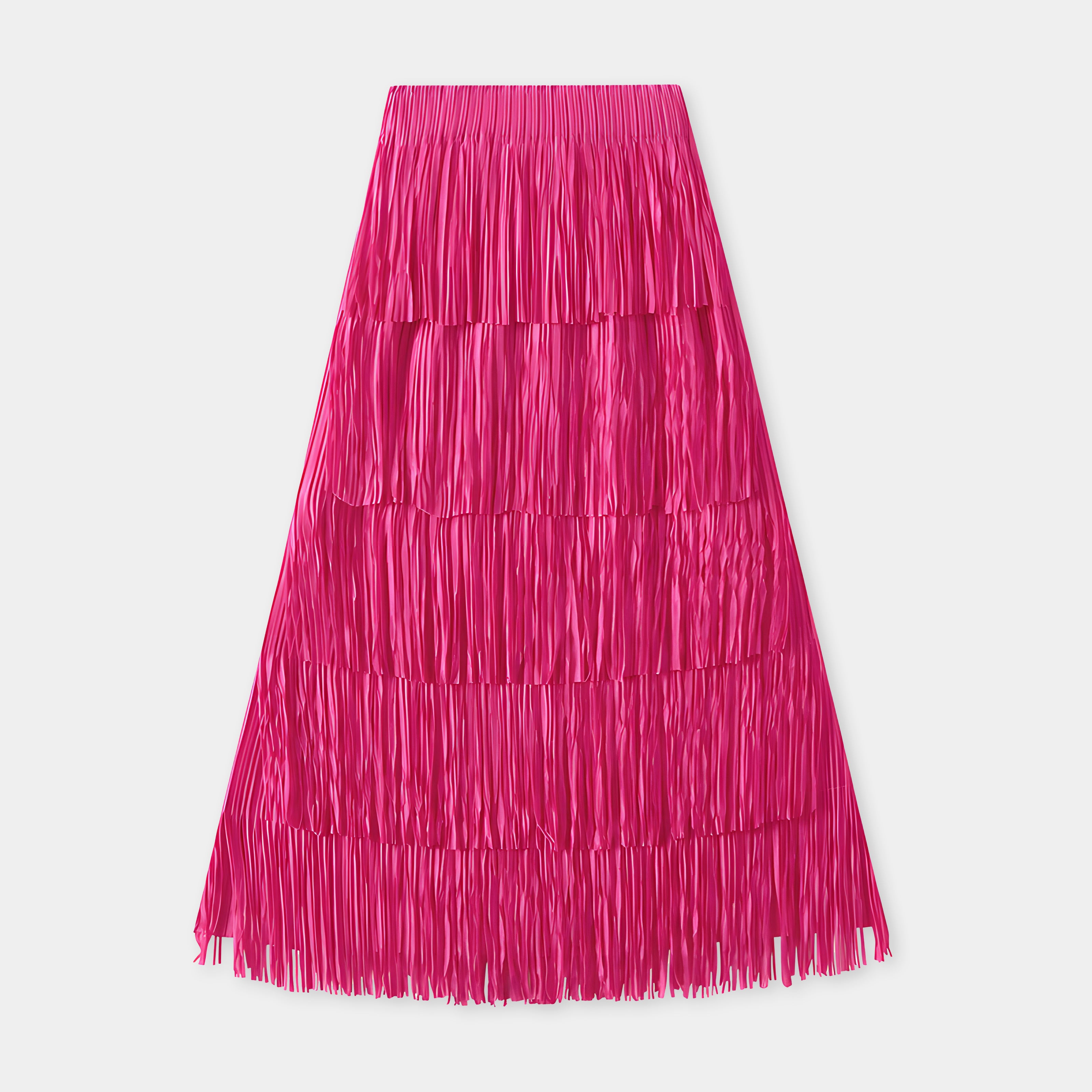 Multilayer Tassel Designer Skirt - 0666_ROSE RED