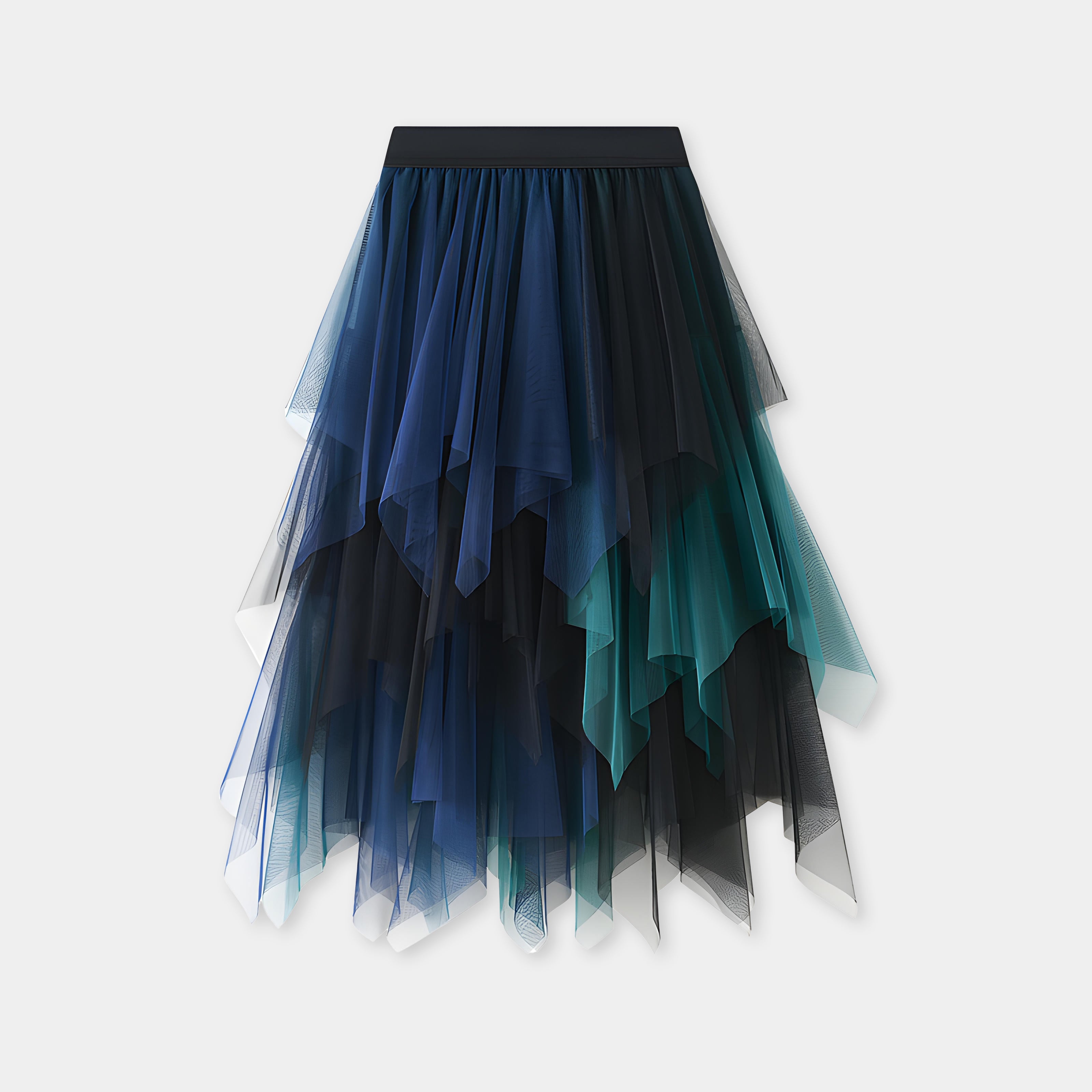 Multilayer Irregular Three Color Mesh Skirt - 8063_GREEN AND BLUE