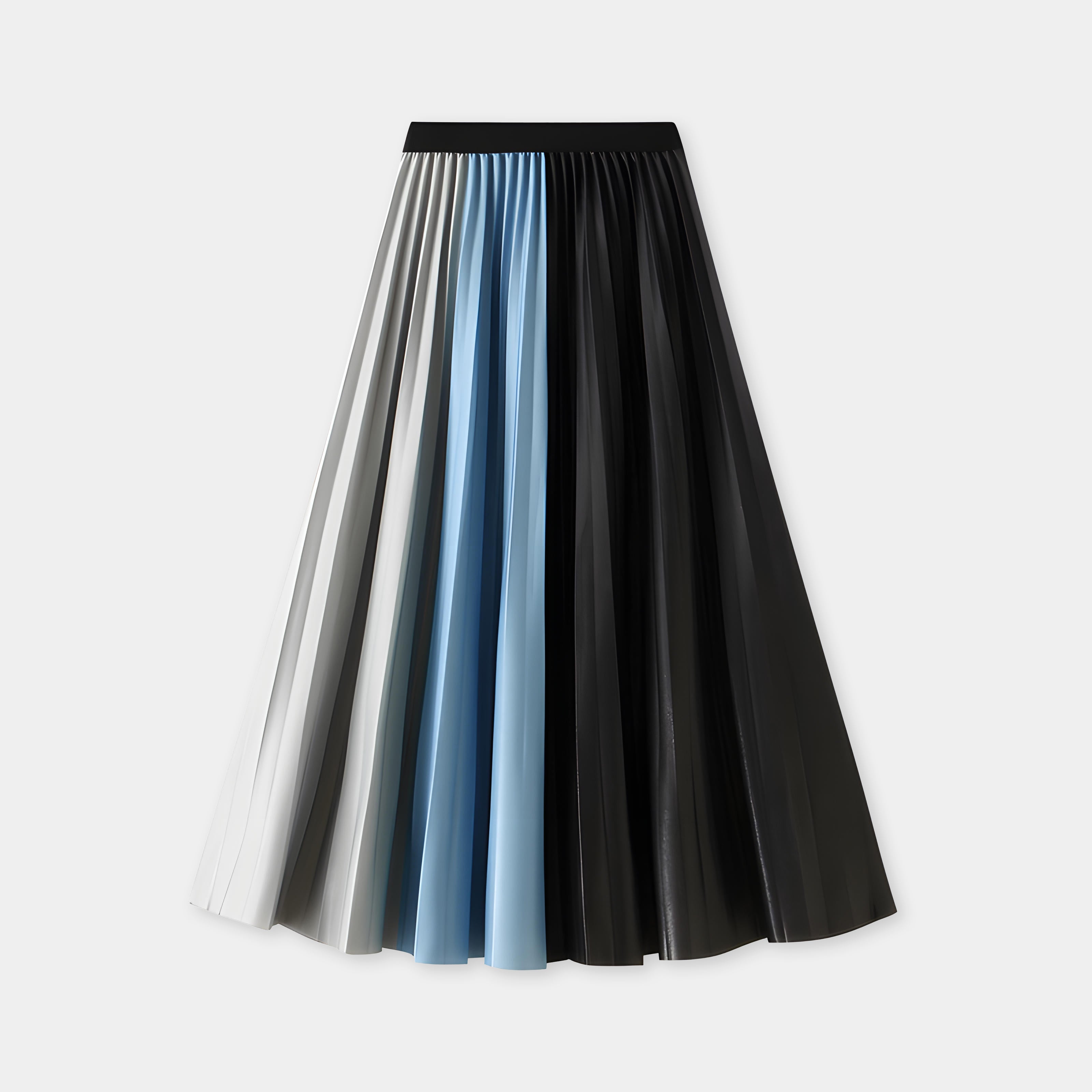 Three Color Pleated Designer Skirt  - 2125_BLACK BLUE AND GREY