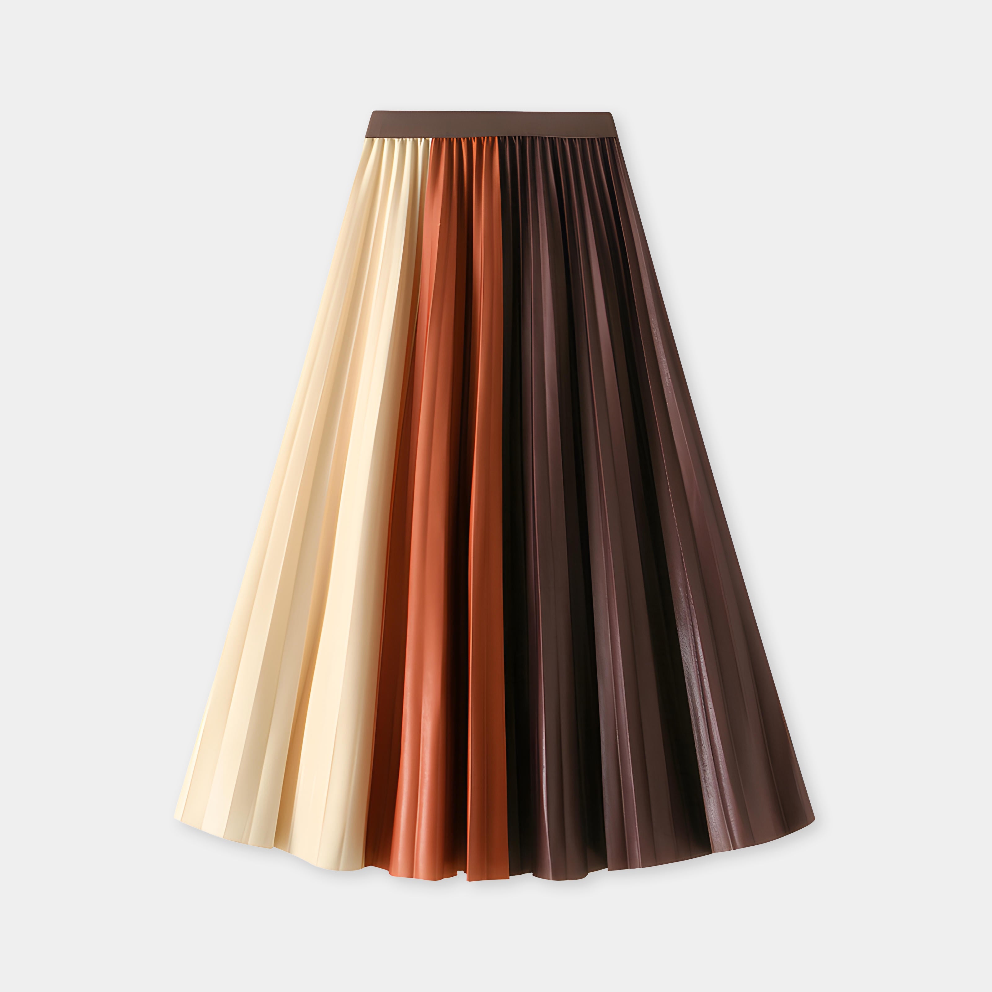 Three Color Pleated Designer Skirt  - 2125_COFFEE ORANGE AND APRICOT