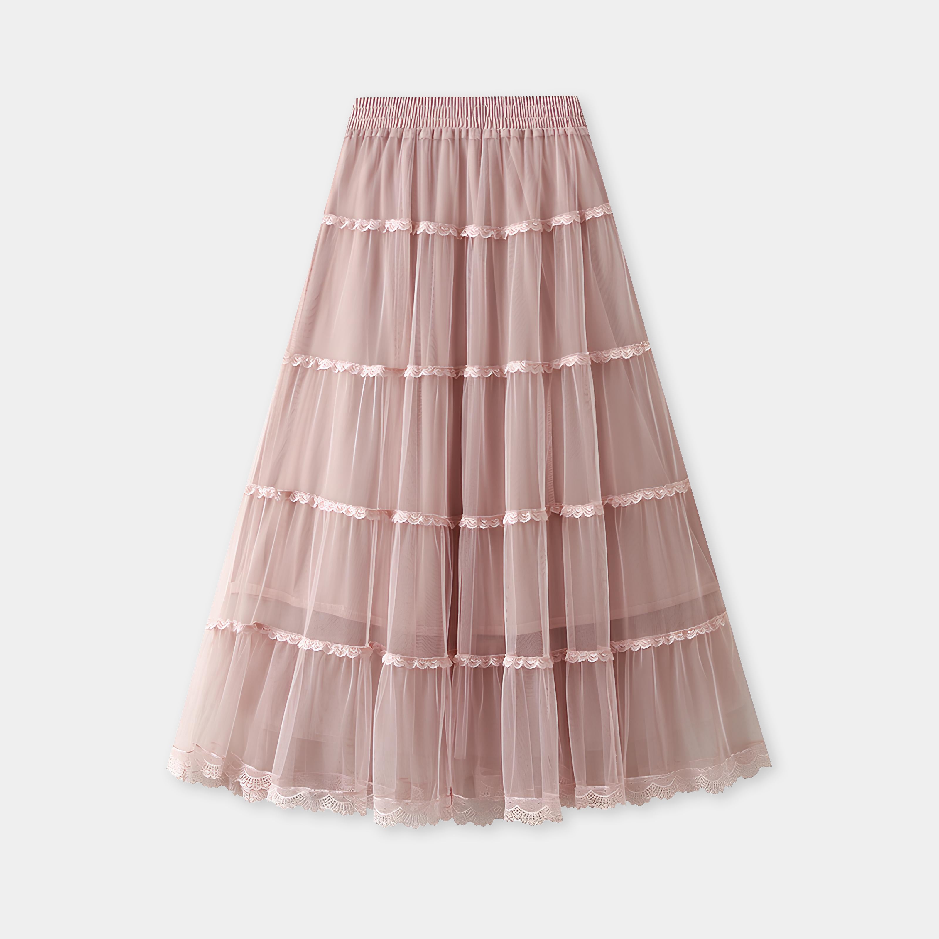 Multi Layer Mesh And Lace Skirt with Satin Lining - 2113_PIN