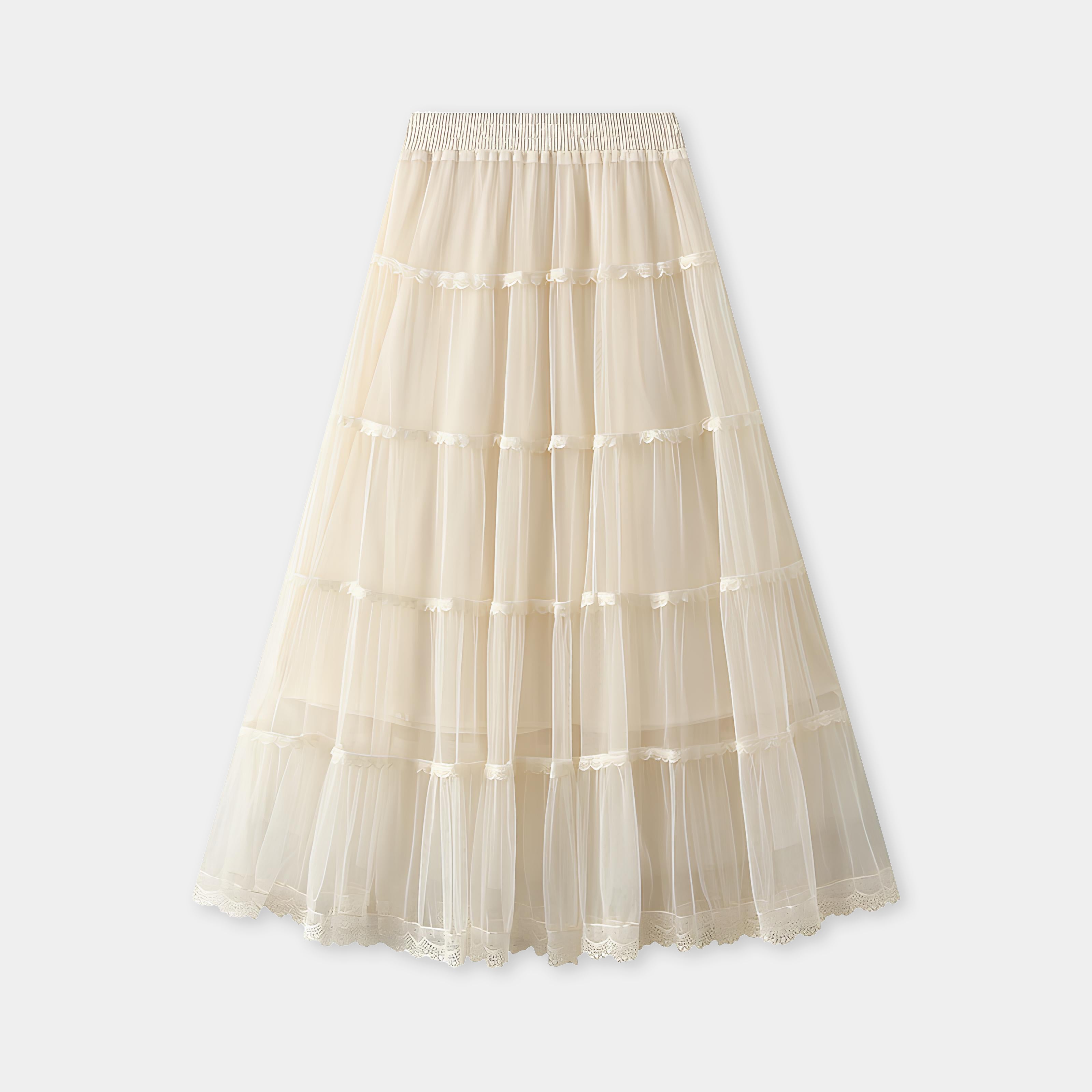 Multi Layer Mesh And Lace Skirt with Satin Lining - 2113_APR
