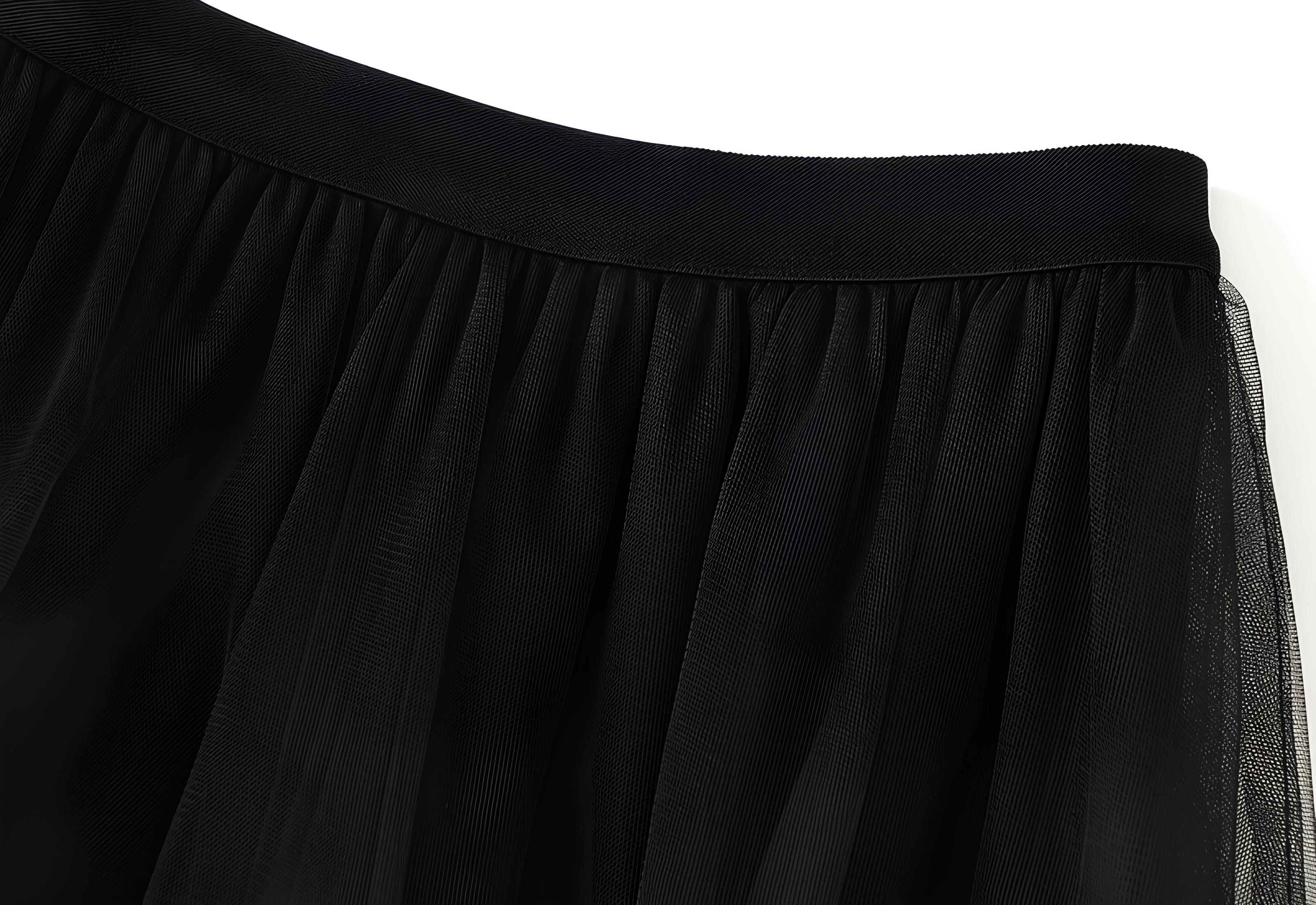 Ruffled Mesh Gauze Skirt With Satin Lining- 1391_BLA