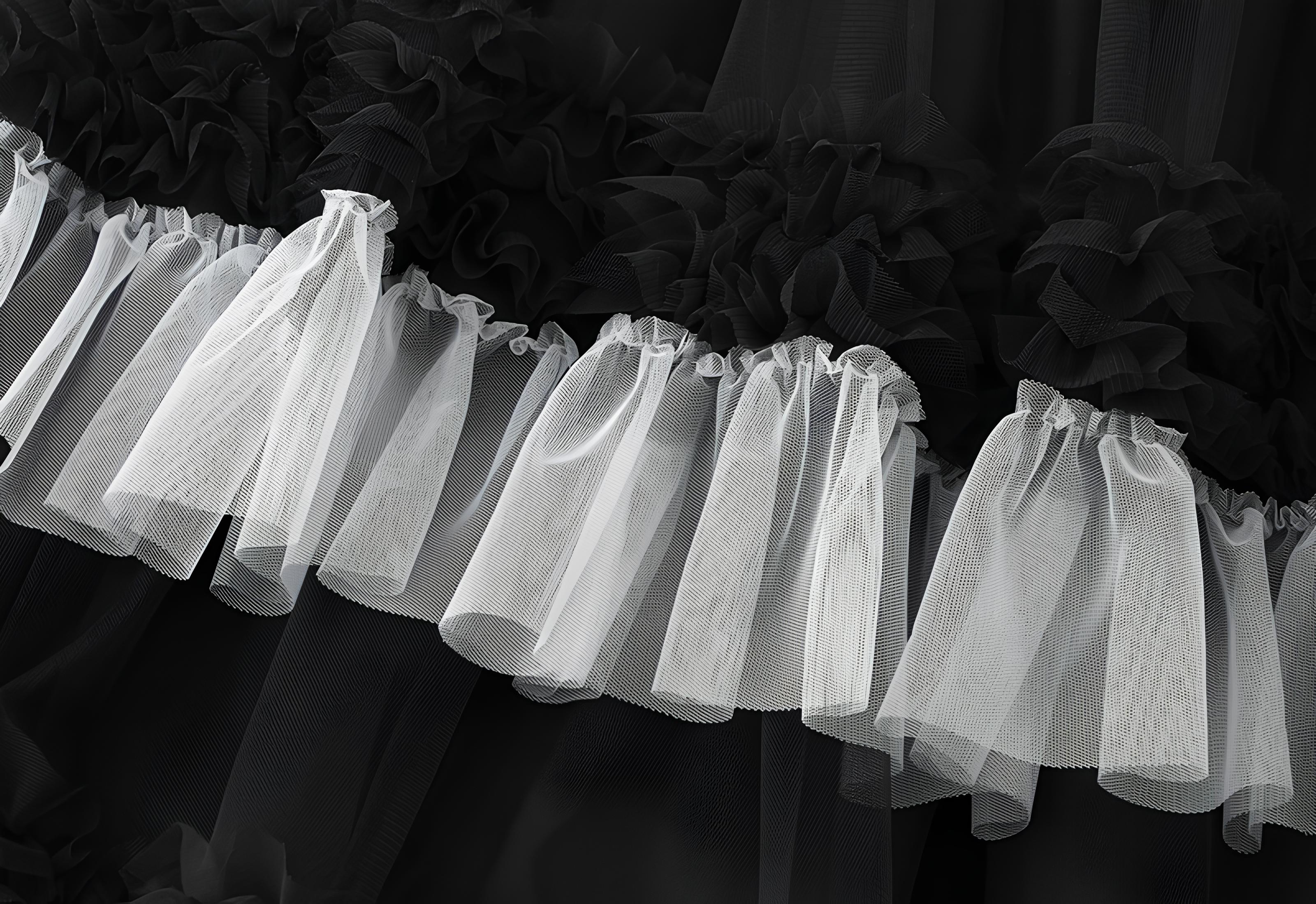 Ruffled Mesh Gauze Skirt With Satin Lining- 1391_BLA