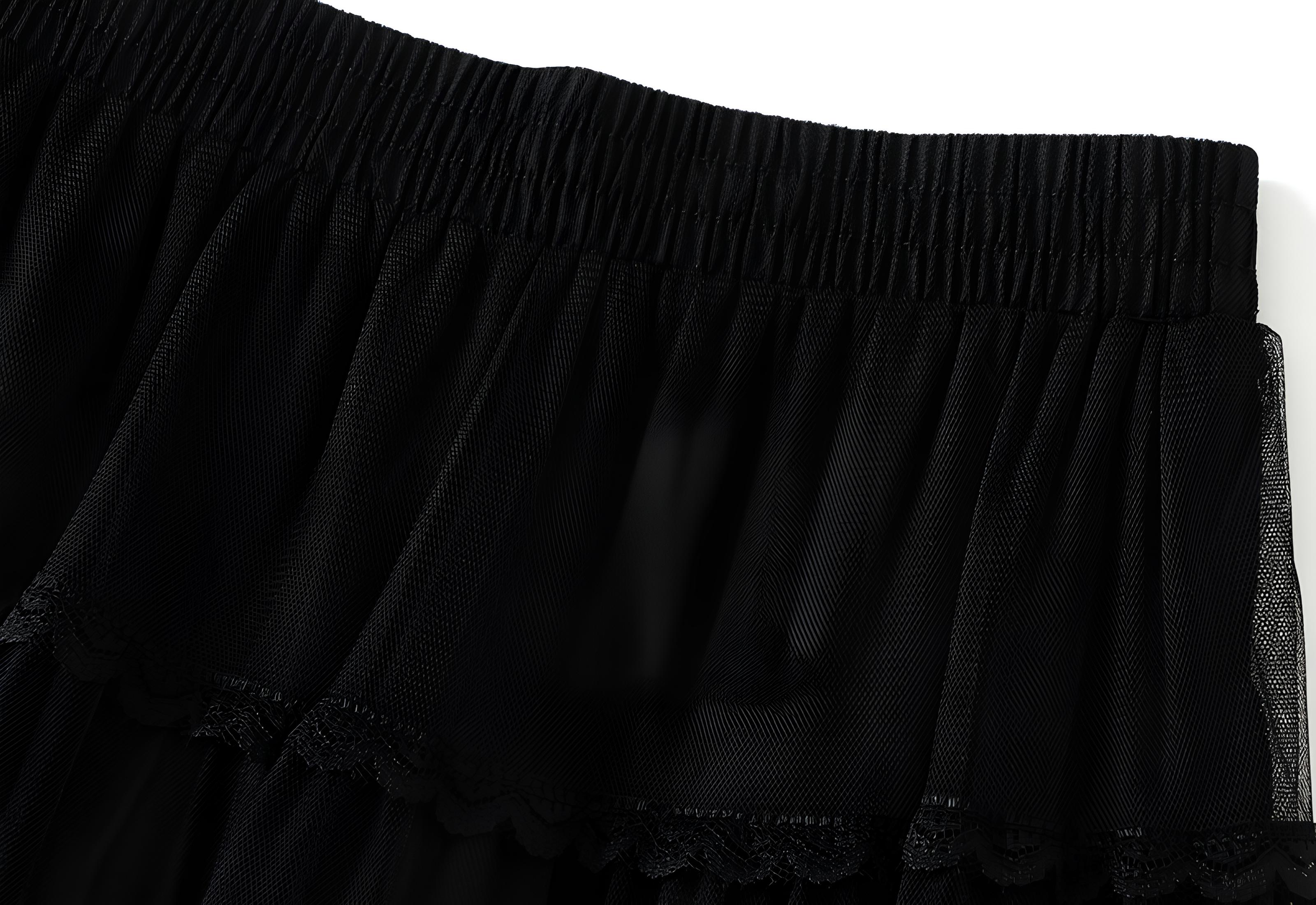 Multi Layer Mesh And Lace Skirt with Satin Lining - 2113_BLA