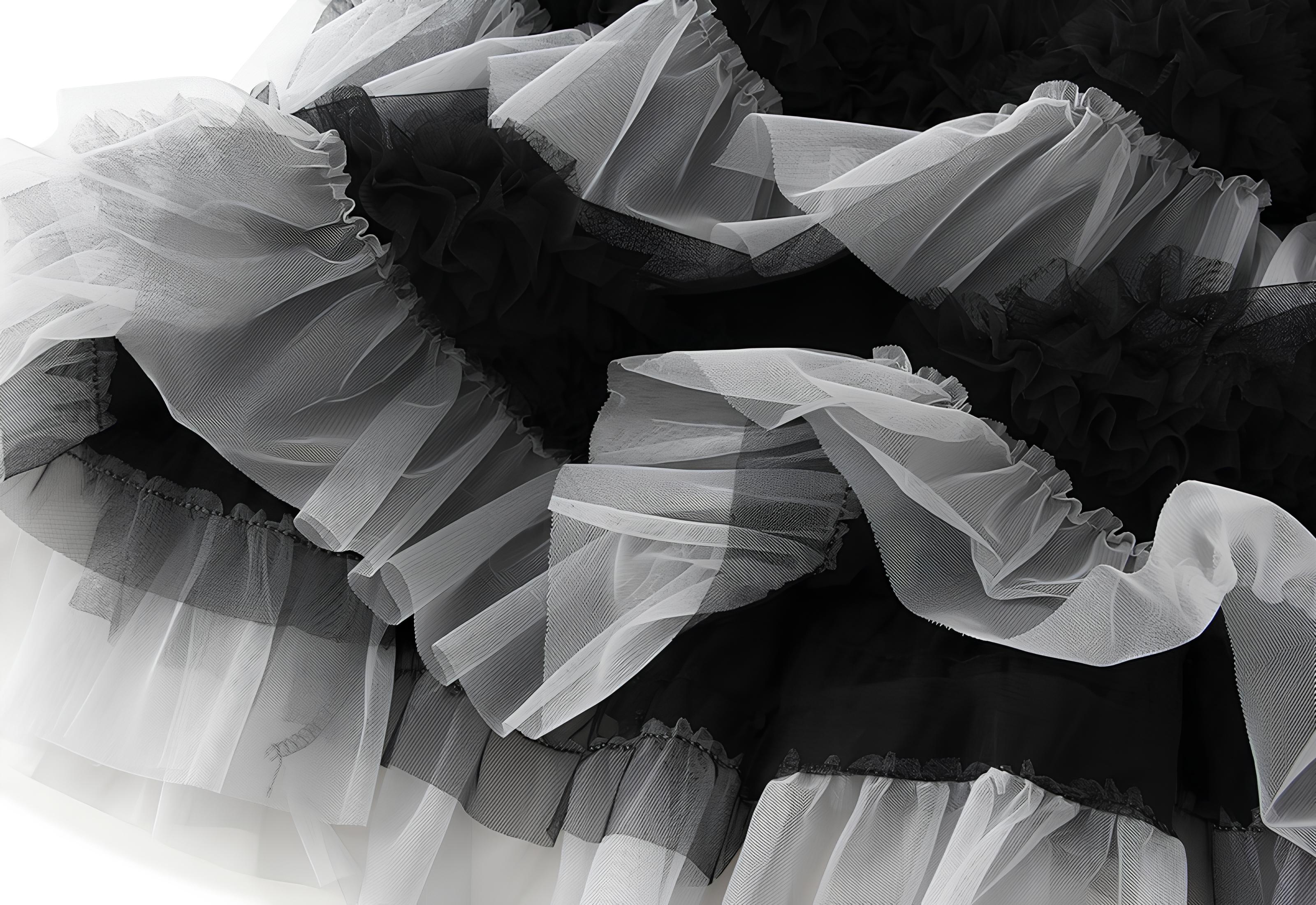 Ruffled Mesh Gauze Skirt With Satin Lining- 1391_BLA