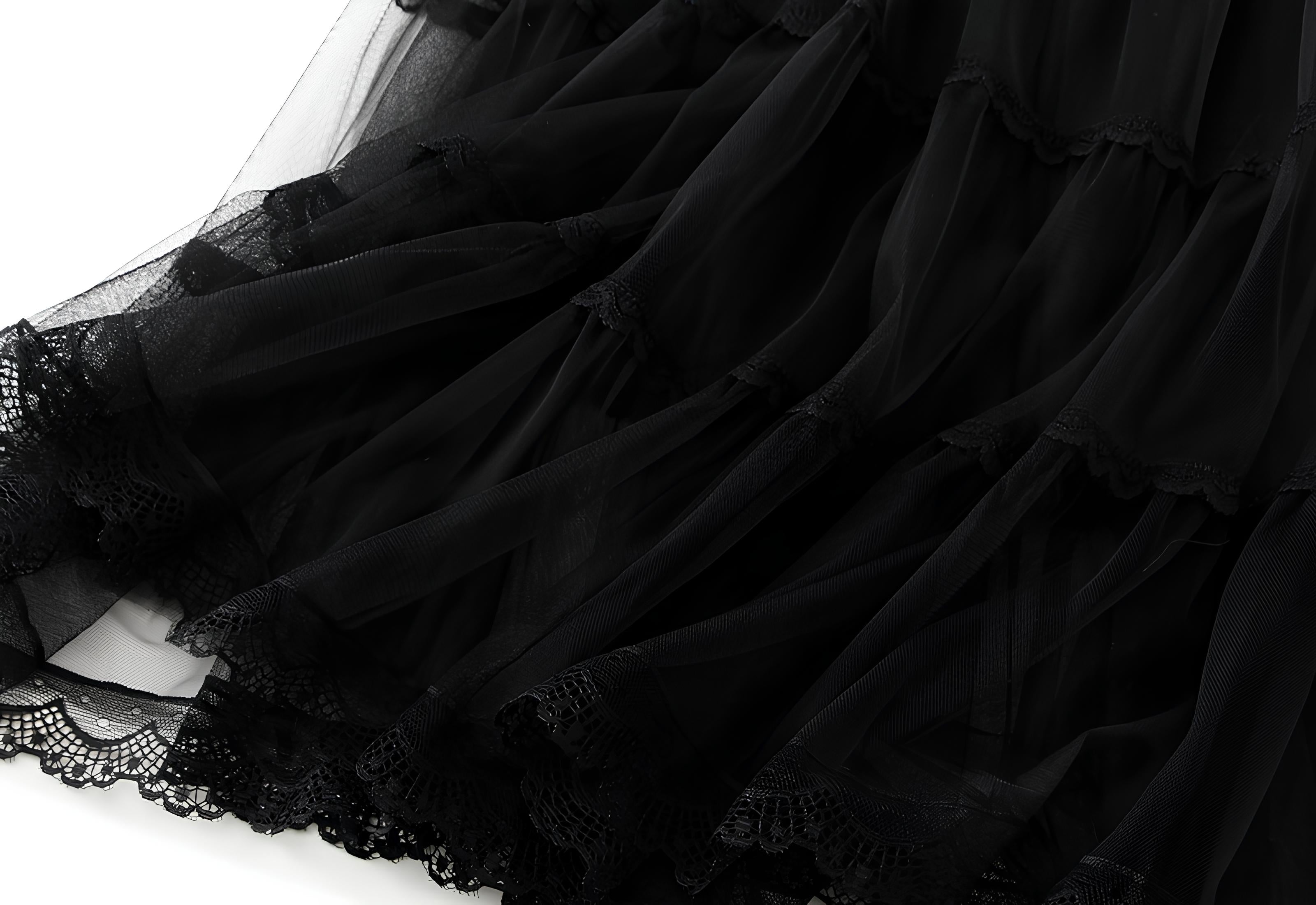 Multi Layer Mesh And Lace Skirt with Satin Lining - 2113_BLA