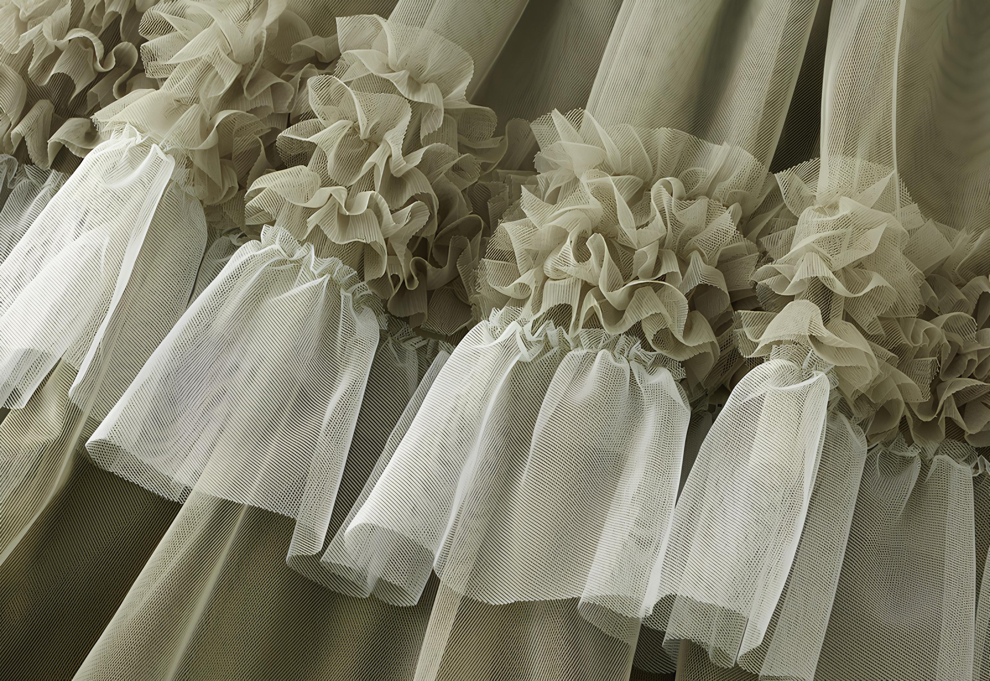 Ruffled Mesh Gauze Skirt With Satin Lining- 1391_GRE