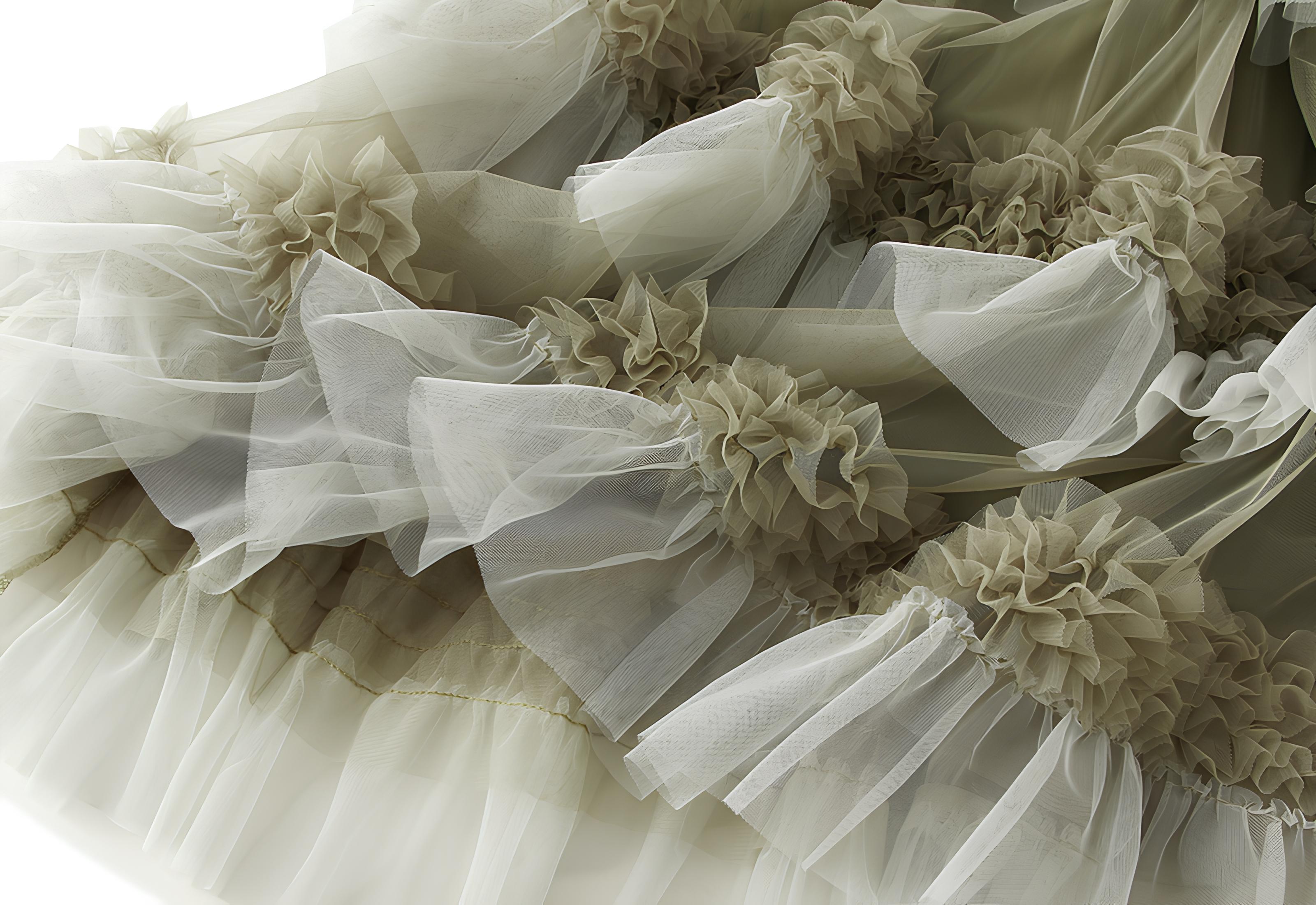 Ruffled Mesh Gauze Skirt With Satin Lining- 1391_GRE