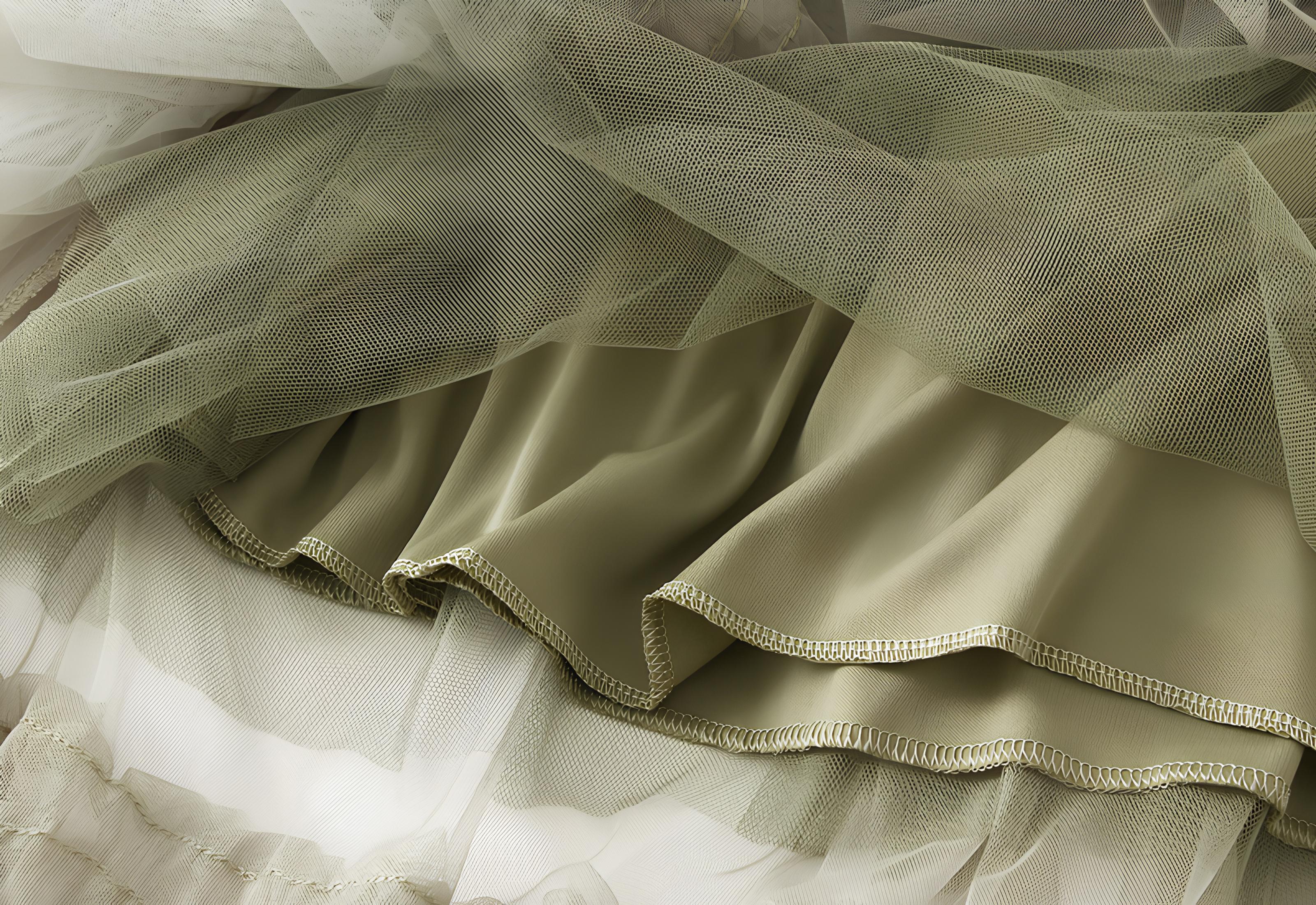 Ruffled Mesh Gauze Skirt With Satin Lining- 1391_GRE