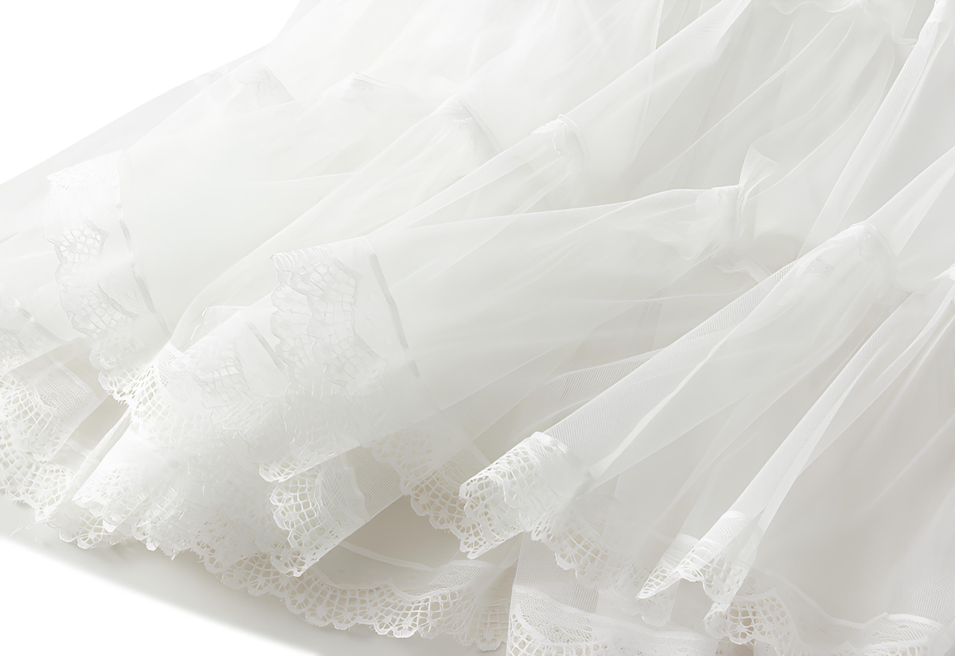 Multi Layer Mesh And Lace Skirt with Satin Lining - 2113_WHI