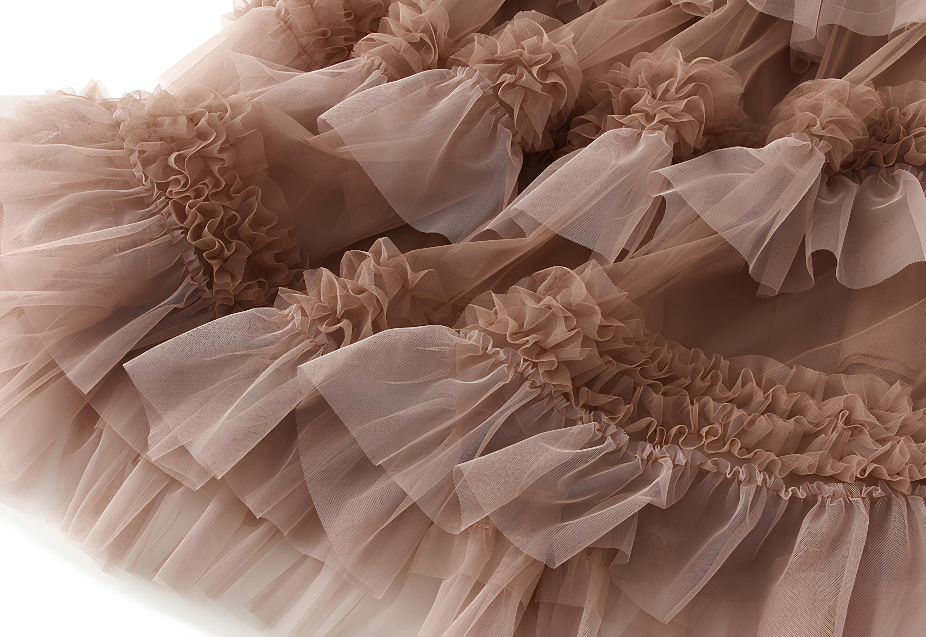 Ruffled Mesh Gauze Skirt With Satin Lining- 1391_KHA