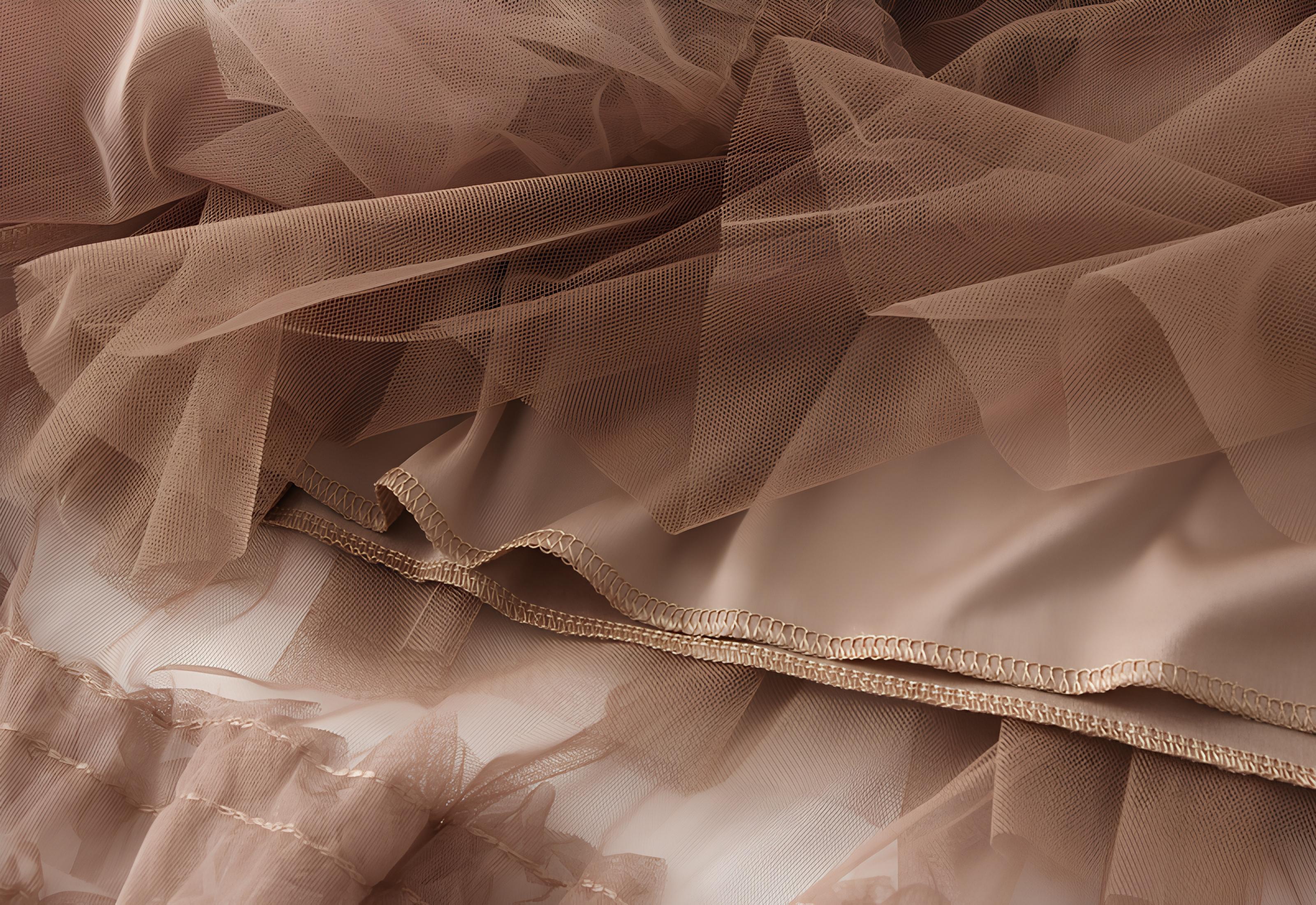 Ruffled Mesh Gauze Skirt With Satin Lining- 1391_KHA