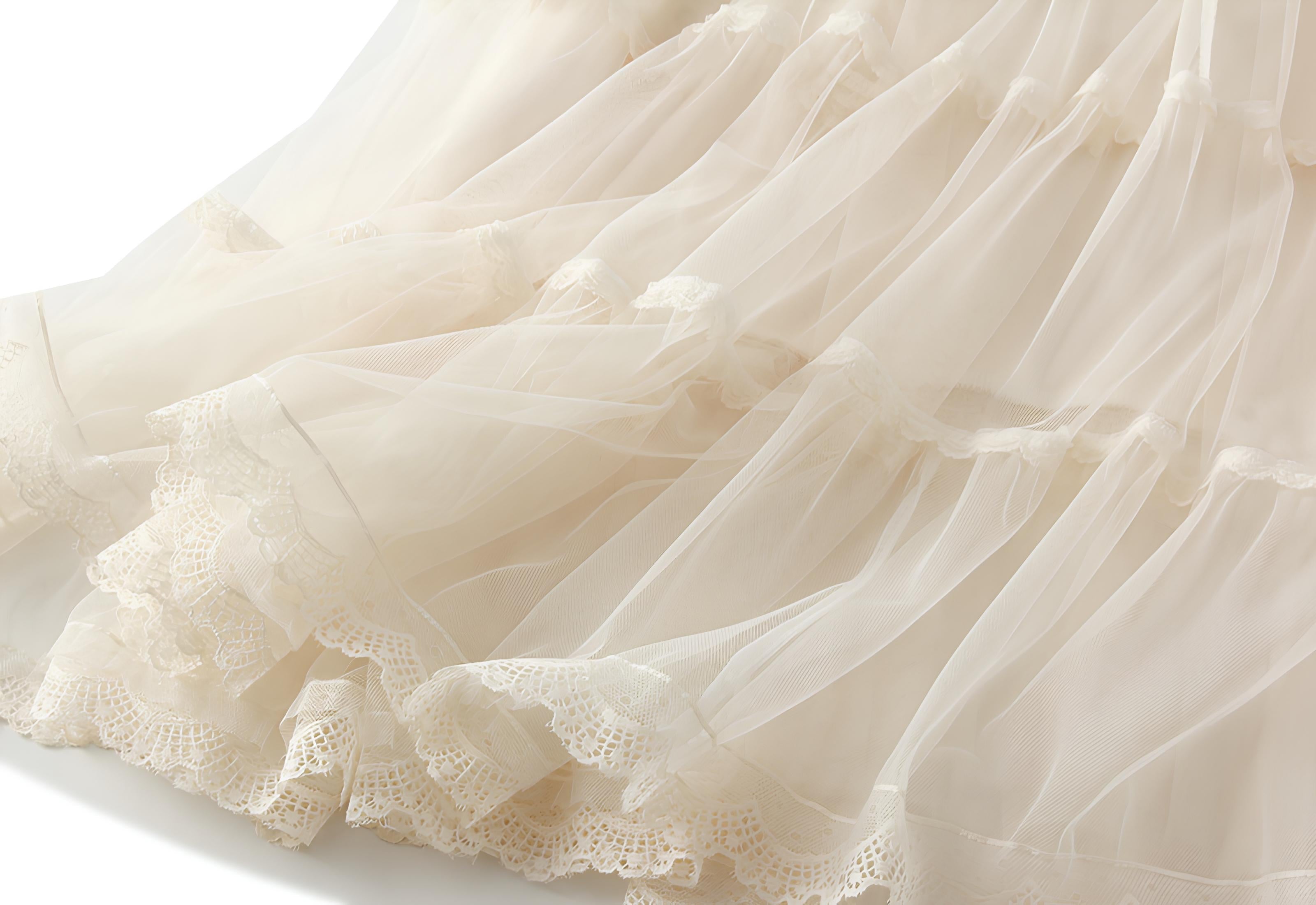 Multi Layer Mesh And Lace Skirt with Satin Lining - 2113_APR