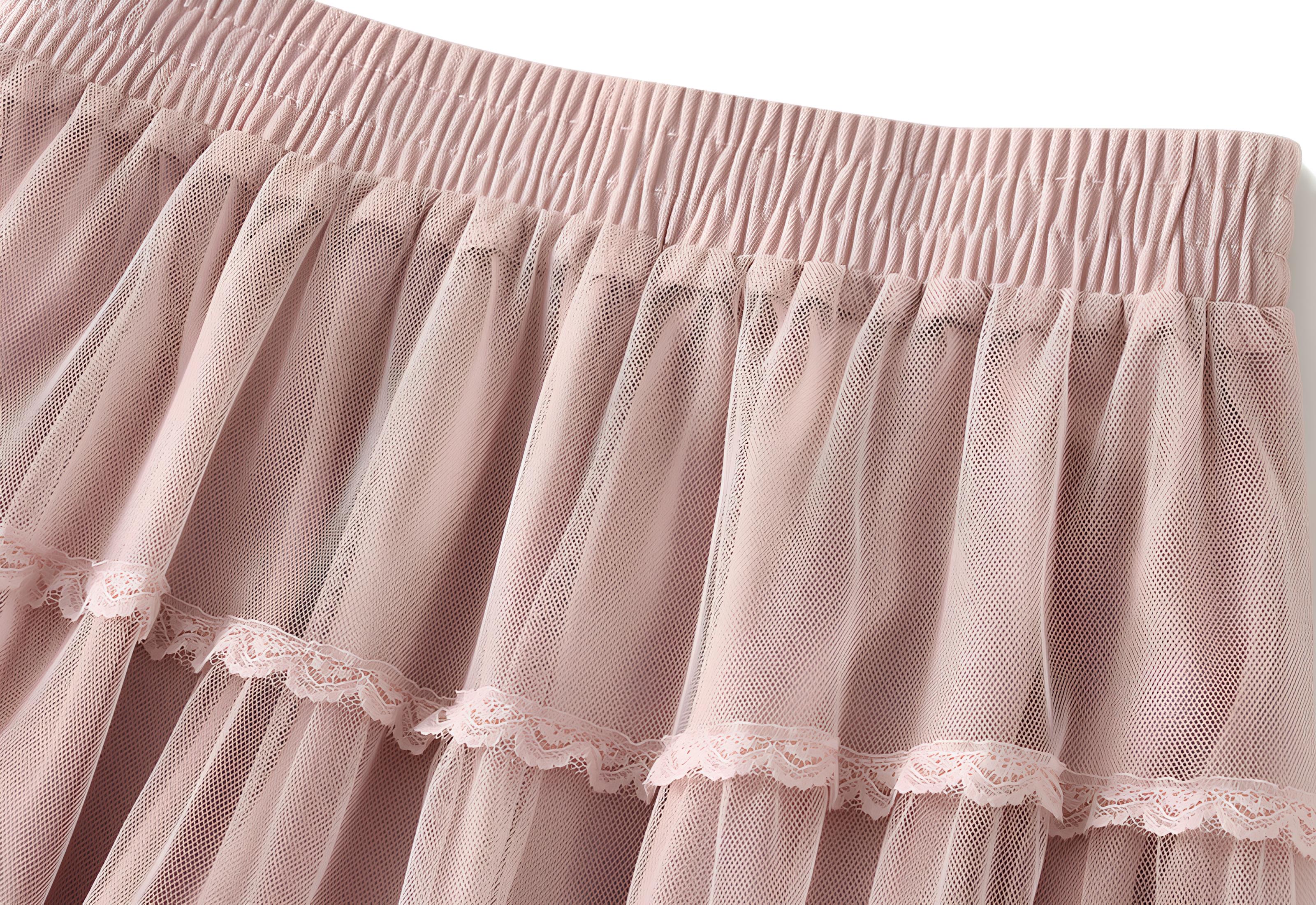 Multi Layer Mesh And Lace Skirt with Satin Lining - 2113_PIN