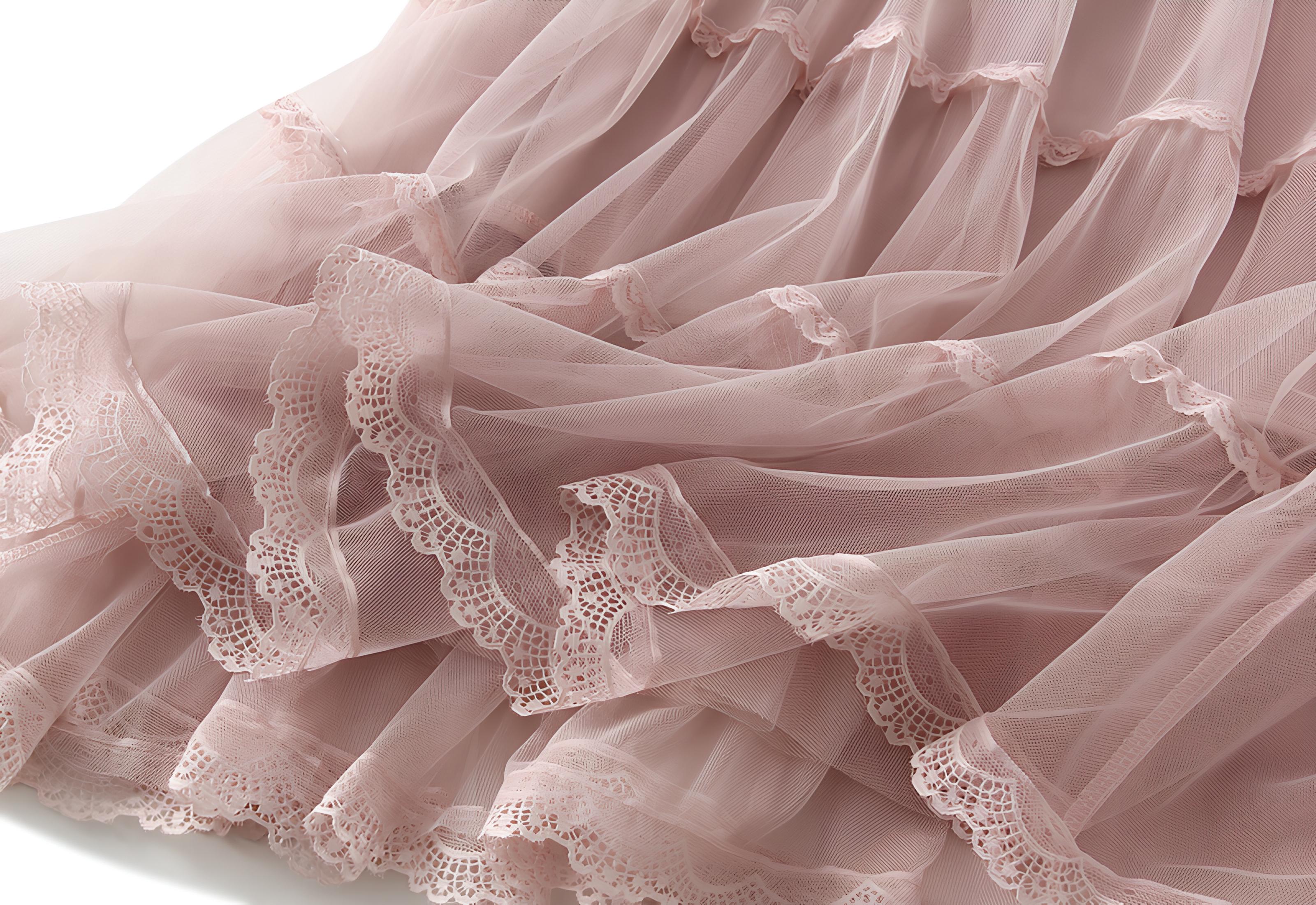 Multi Layer Mesh And Lace Skirt with Satin Lining - 2113_PIN