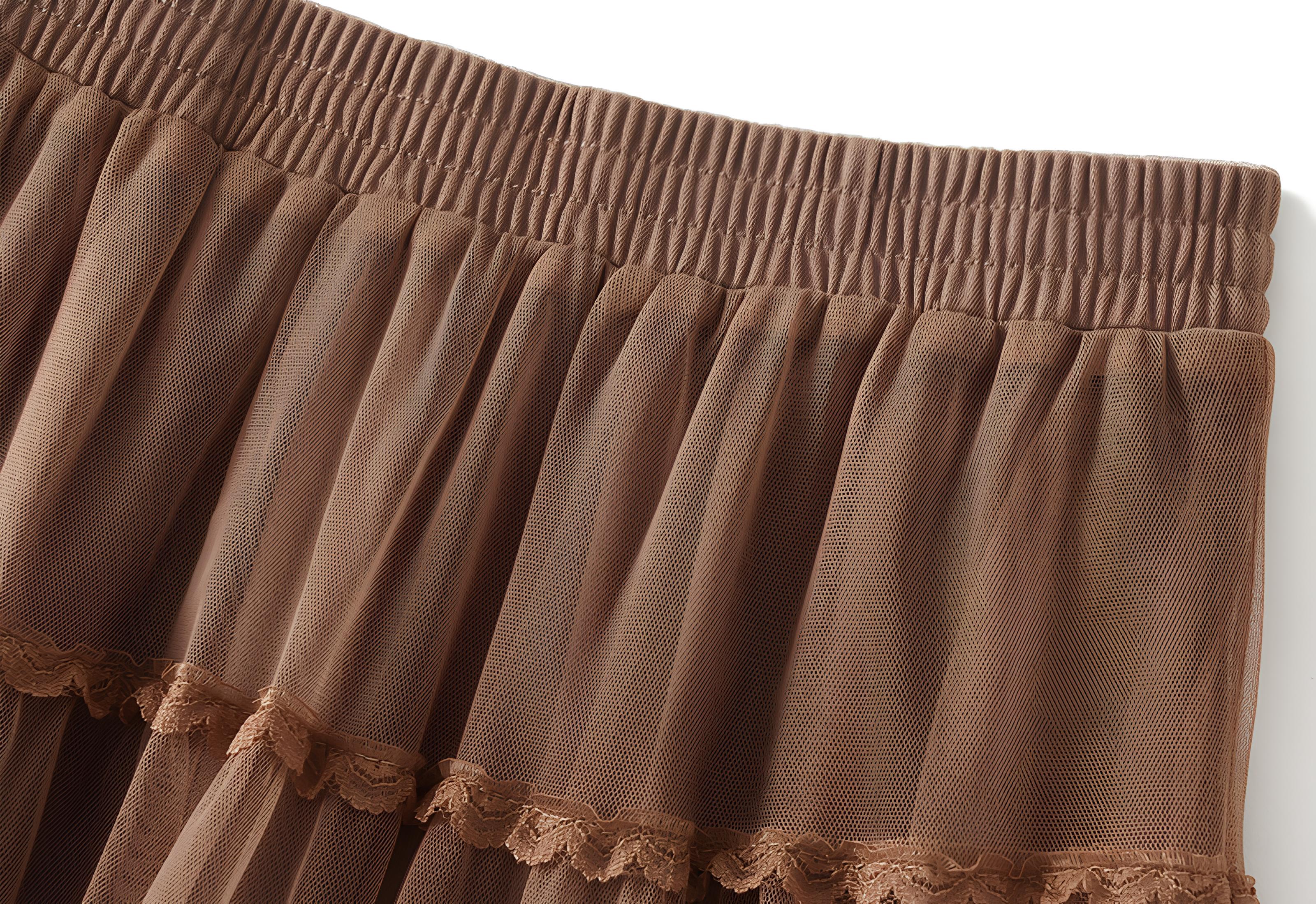 Multi Layer Mesh And Lace Skirt with Satin Lining - 2113_KHA