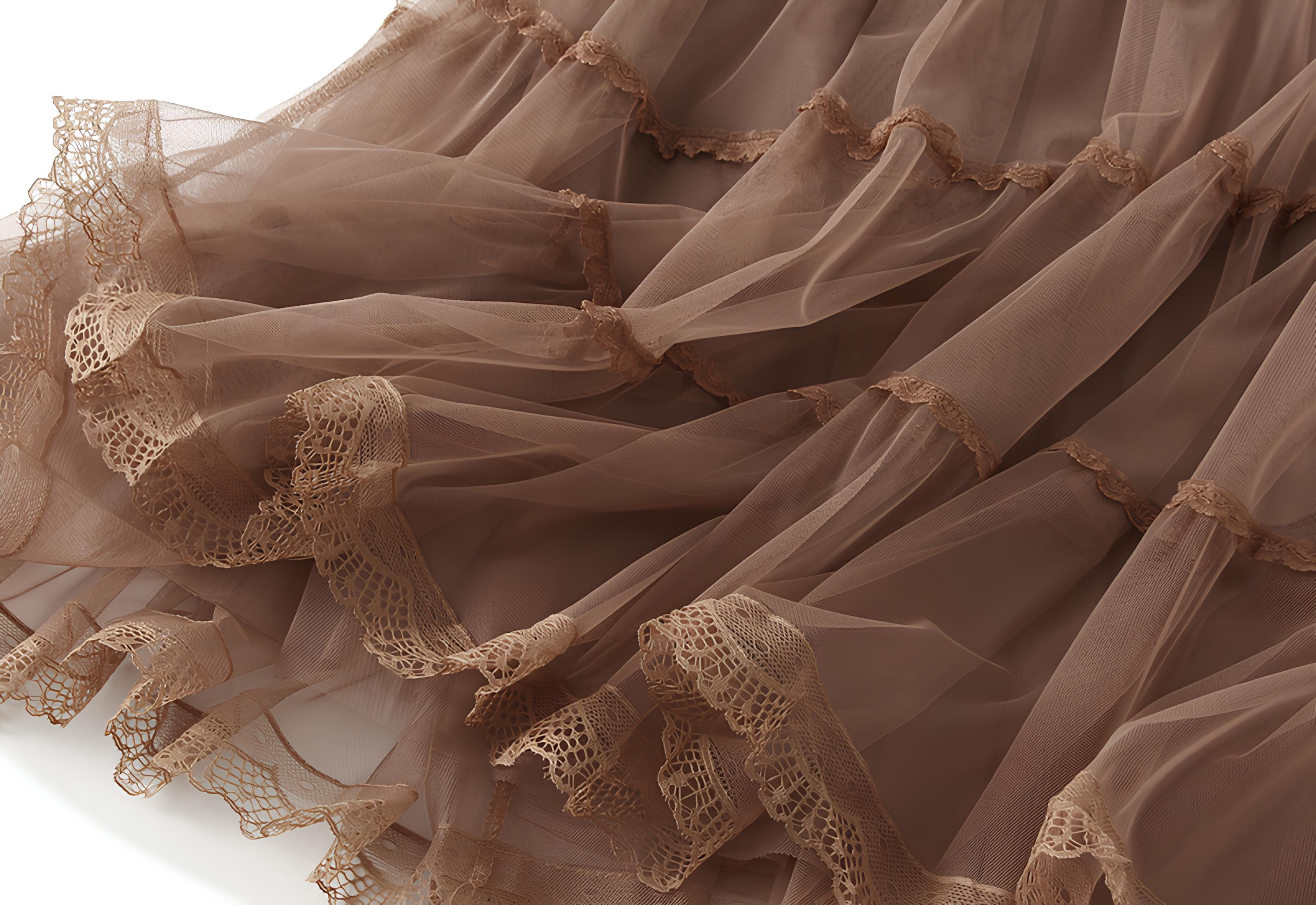 Multi Layer Mesh And Lace Skirt with Satin Lining - 2113_KHA